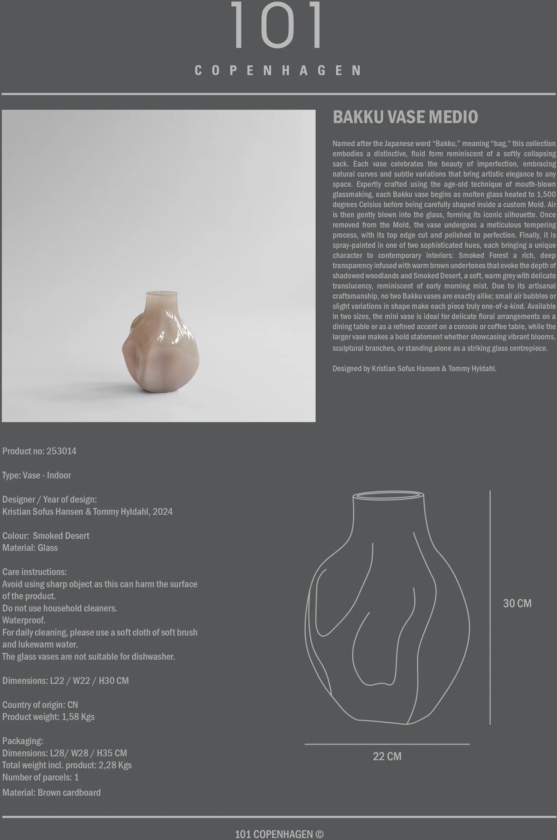 Bakku maljakko medio, Savun sävyinen aavikko 101 Copenhagen