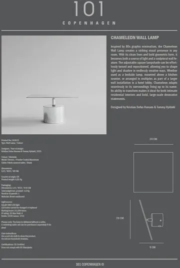 Chameleon seinälamppu - Krom - 101 Copenhagen