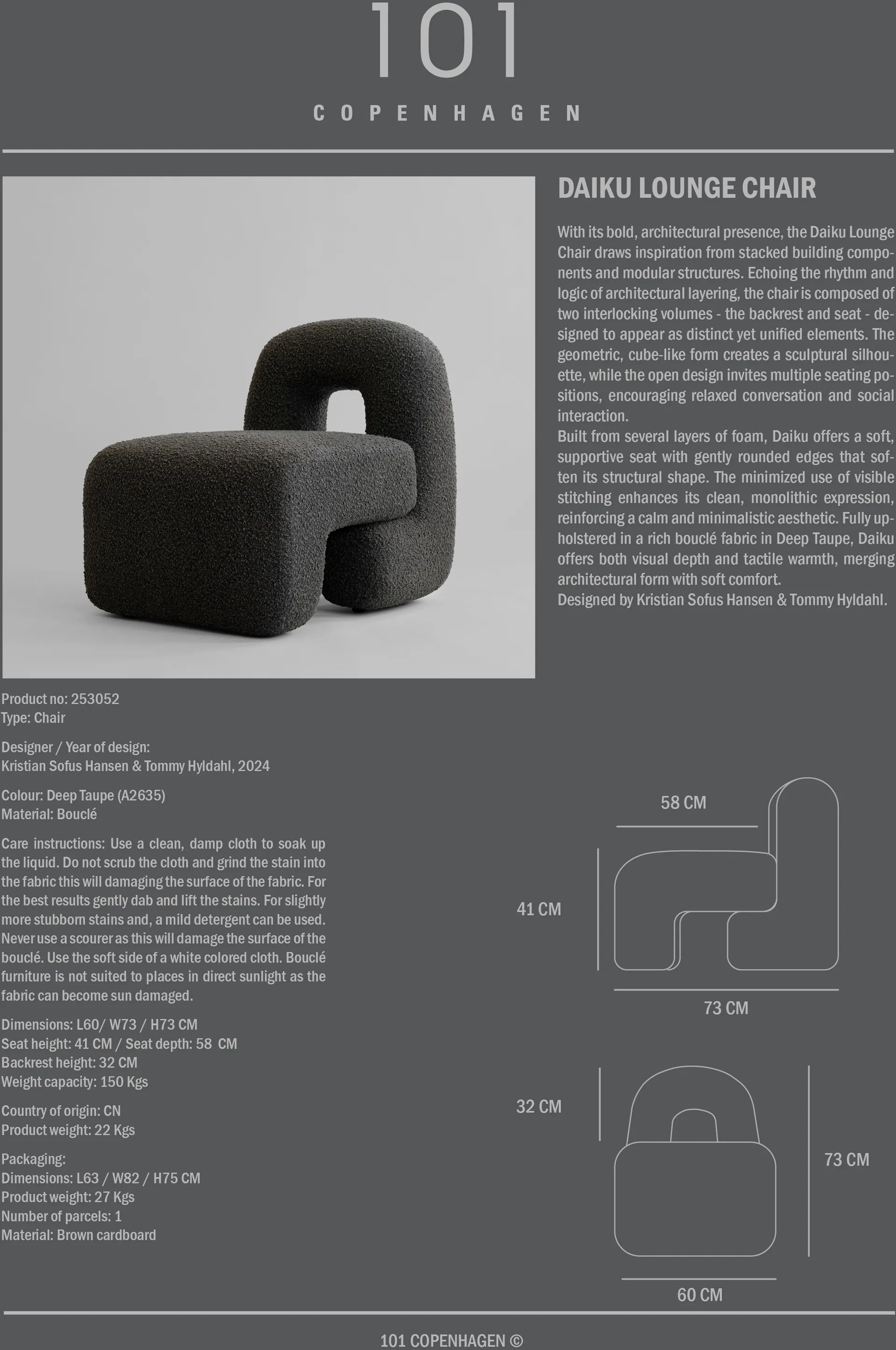 Daiku lepotuoli, Deep taupe 101 Copenhagen