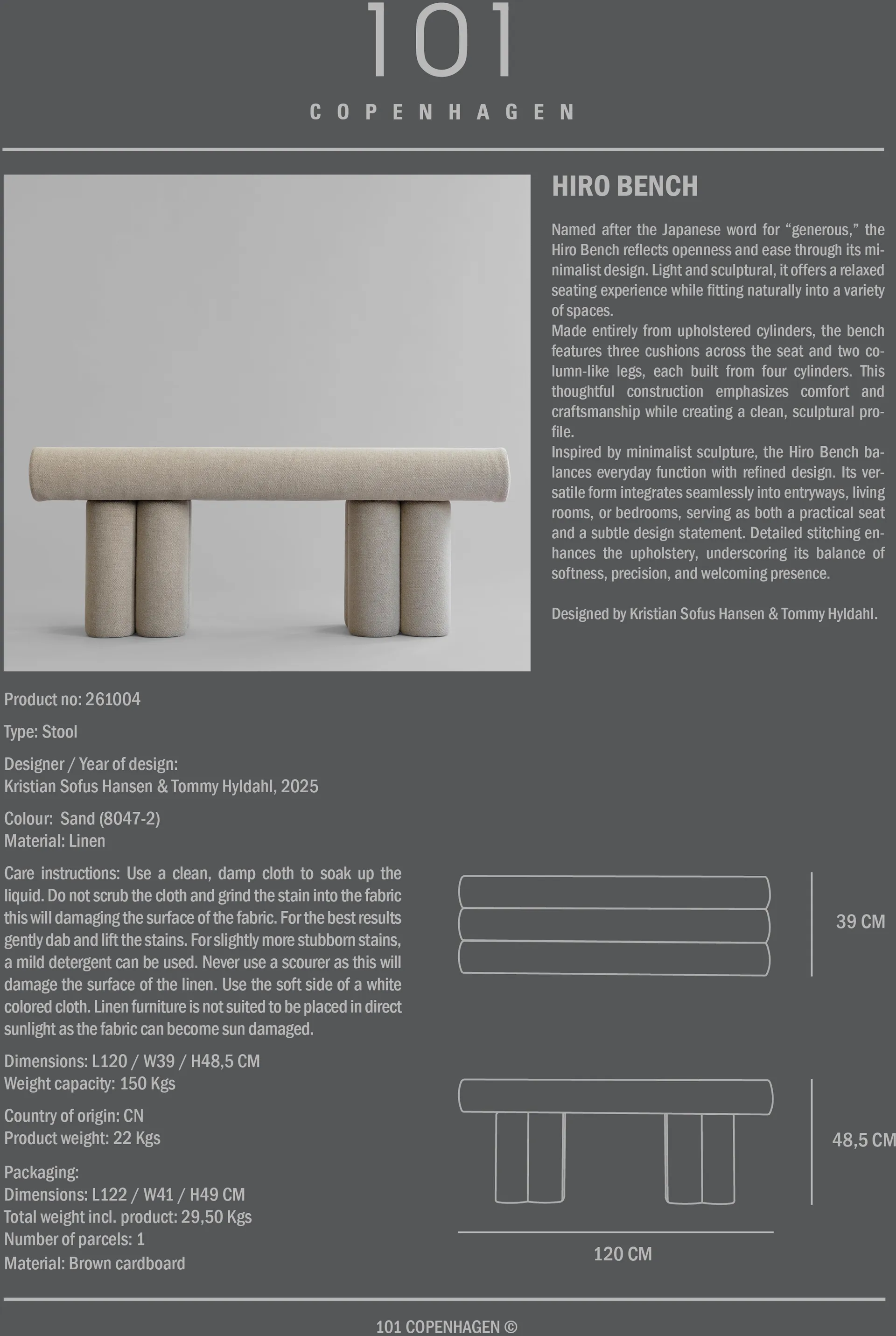 Hiro istuinpenkki, Pellava 101 Copenhagen