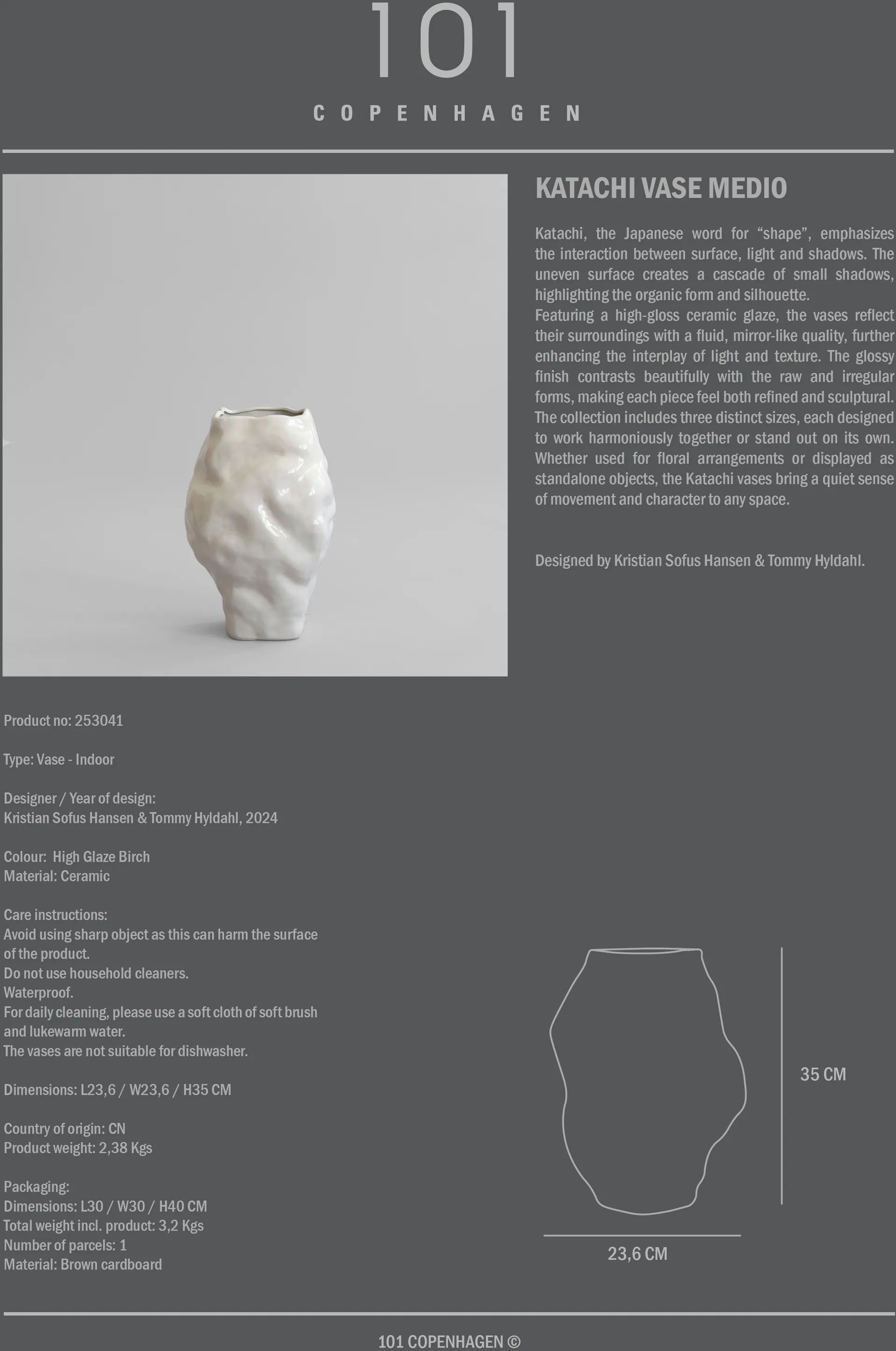 Katachi maljakko medio, Korkeakiiltoinen koivu 101 Copenhagen