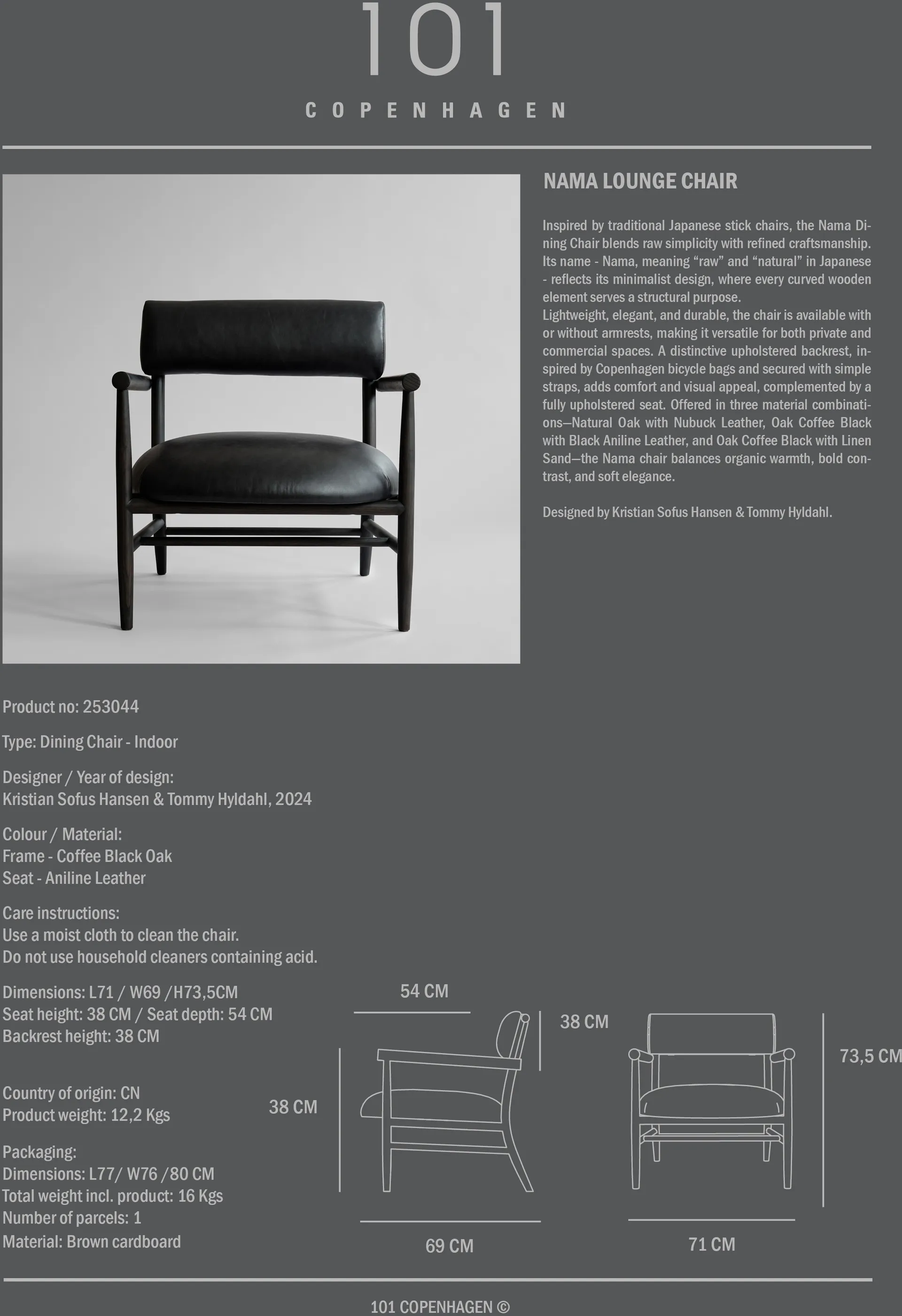 Nama lounge-tuoli, Aniliininahka musta 101 Copenhagen