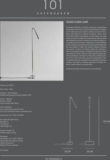 Snake lattiavalaisin - Krom - 101 Copenhagen