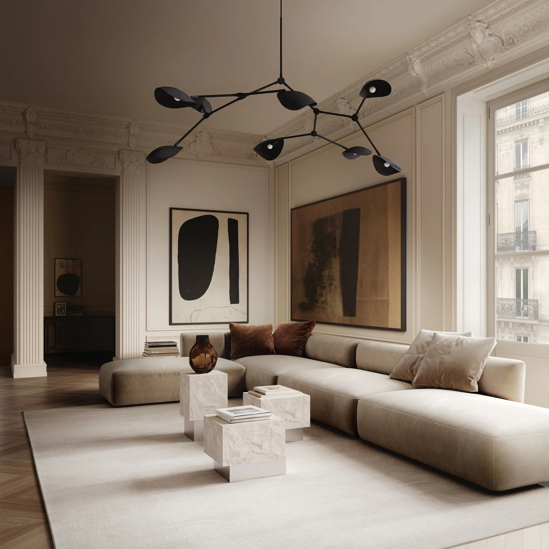 Temple sivupöytä tall 50x33 cm, Chrome-limestone 101 Copenhagen