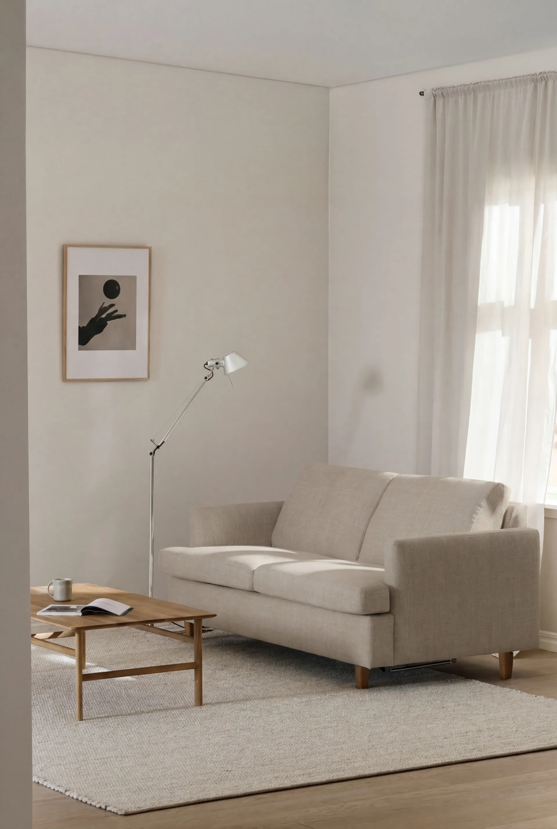 Binga 2,5-istuttava vuodesohva, Same Beige 6670-tummaksi petsattu saarni 1898