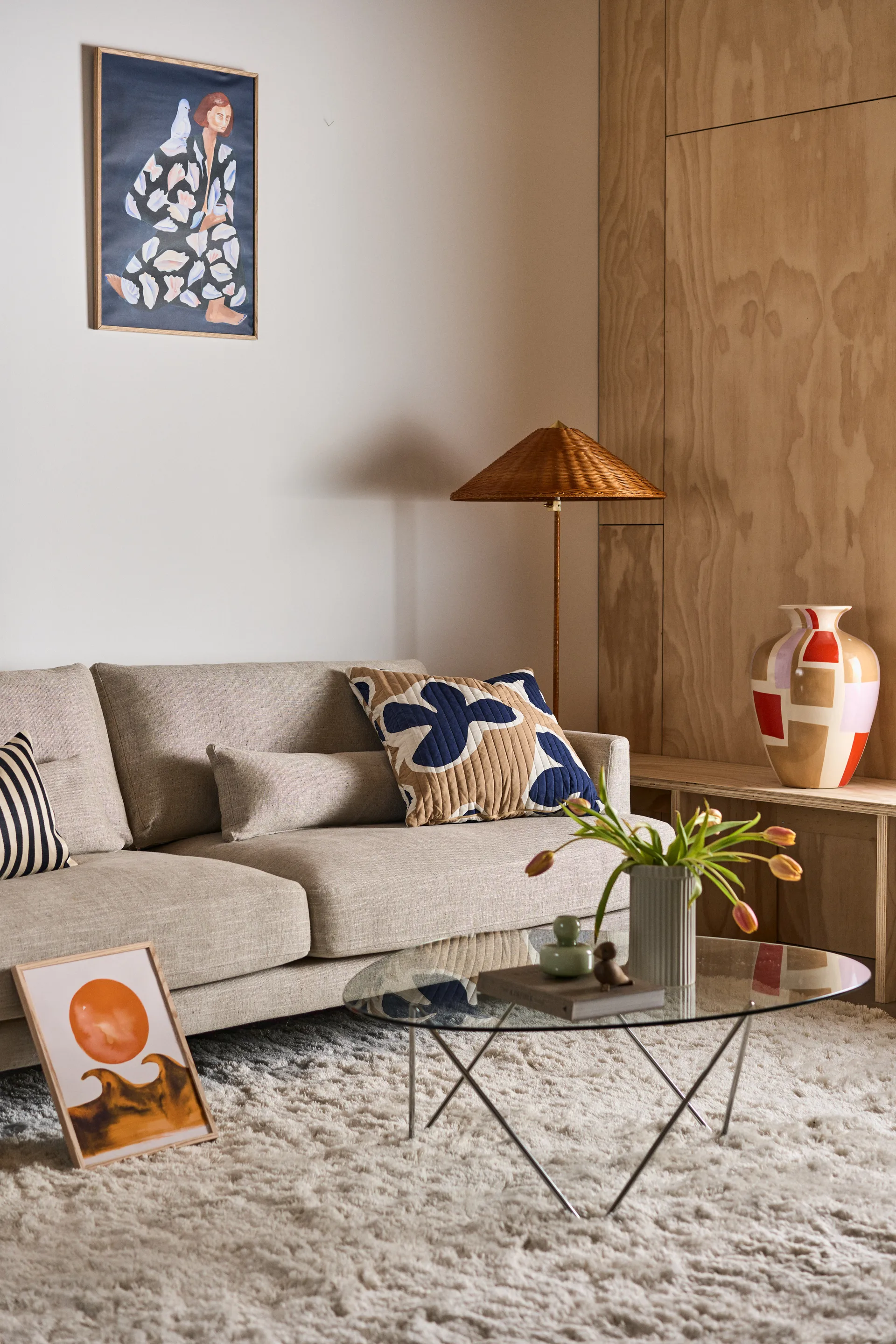 Bredhult sohva, 3-istuttava kangas bern 0341 beige, valkoöljytyt tammijalat 1898