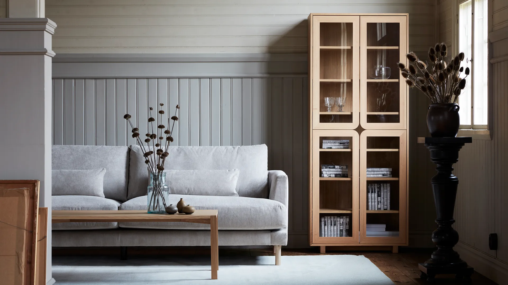 Bredhult sohva, Bern Beige 0341-valkoöljytty tammi, 3-sits 1898