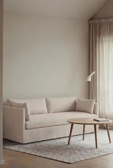 Linnevik sohva - Caleido beige 9600-valkoöljytty tammi, 3-sits, helmahameella - 1898