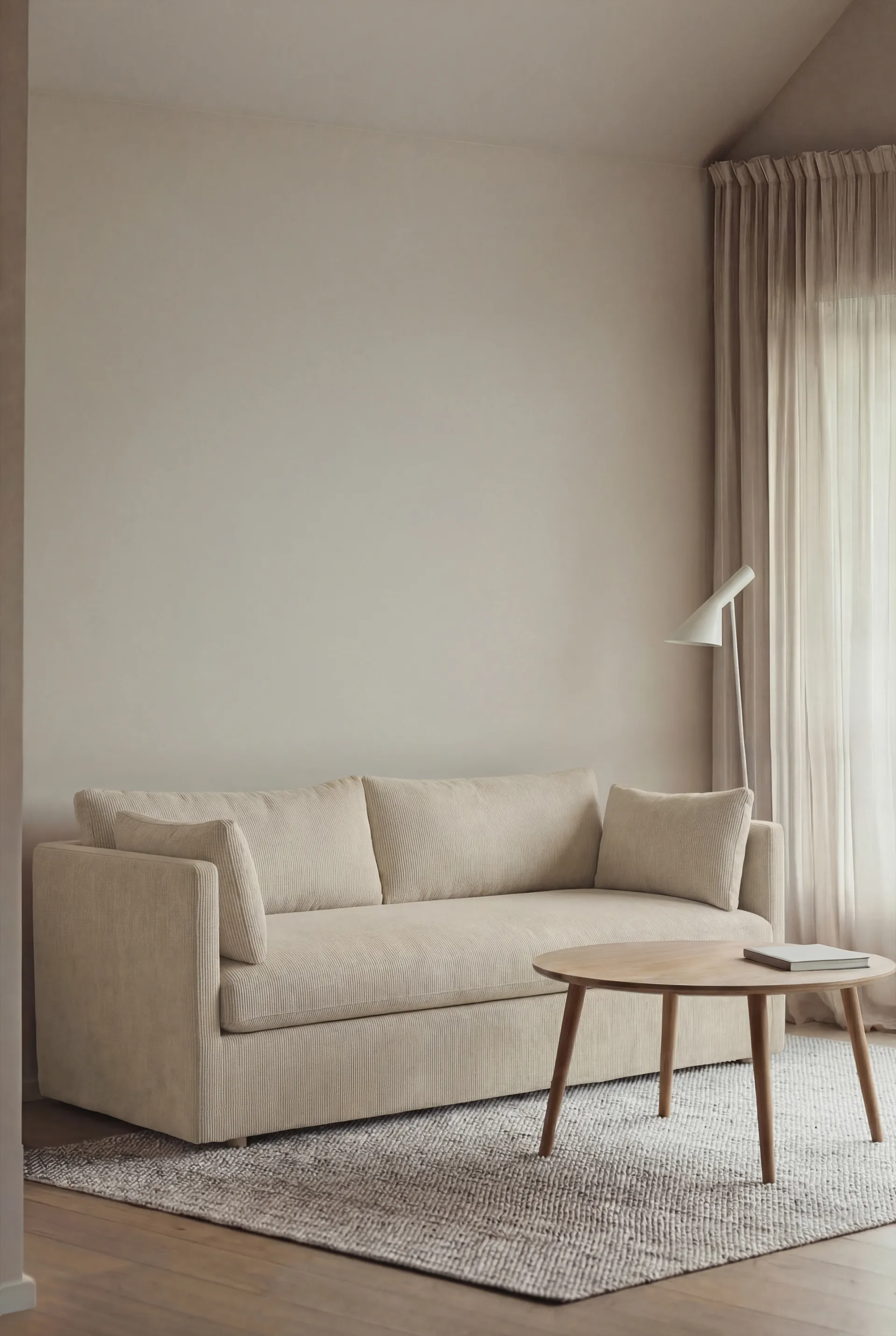 Linnevik sohva, Jump Beige 1956-valkoöljytty tammi, 2-sits, helmahameella 1898