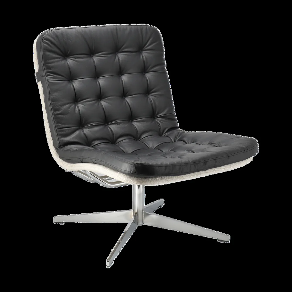 1898 Loholm nojatuoli pyörintoiminnolla Bern 0341-musta nahka-valkohöylätty tammi