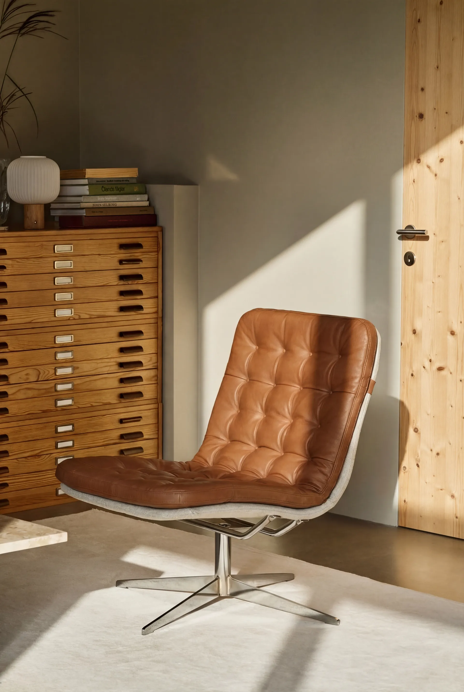 Loholm nojatuoli pyörintoiminnolla, Cognac nahka-Bern Beige 0341 1898