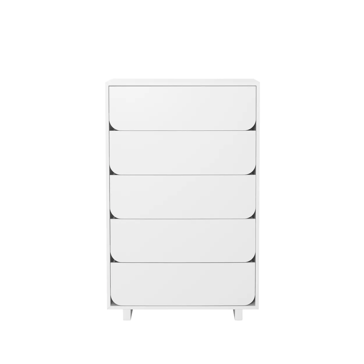 1898 Vidja korkea lipasto Valkoinen lakka, 5 laatikkoa