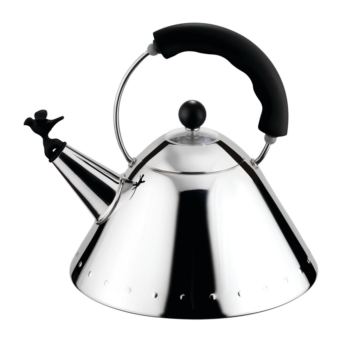 Alessi 9093 -vedenkeitin Musta-lintu | Skandinaavinen Sisustus | Hopeanvärinen