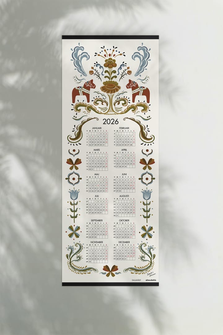 Dalahästar-kalenteri 2026, 35 x 90 cm Almedahls