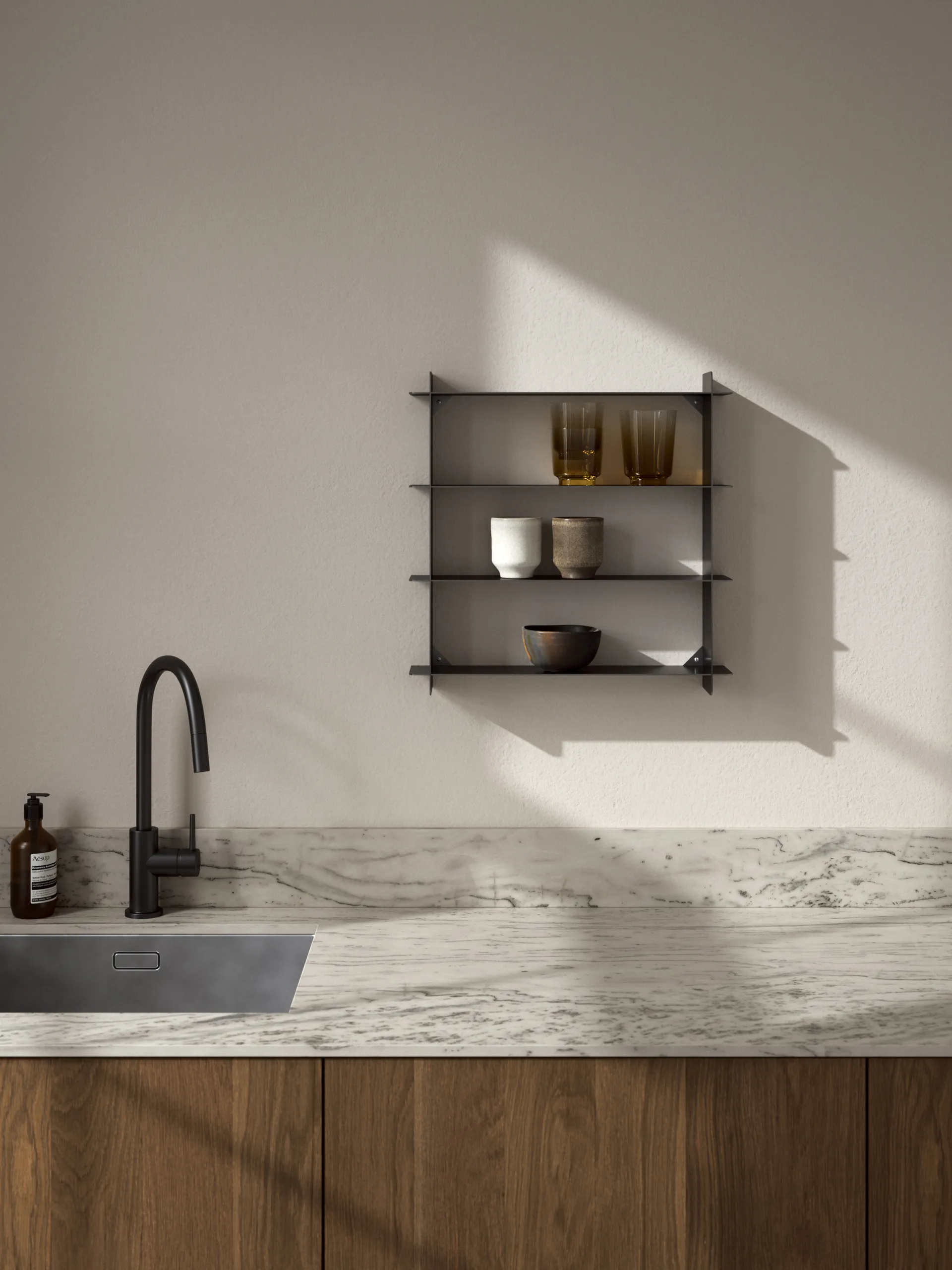 Division seinähylly, Black-teräs, 45x45x10 cm Andersen Furniture