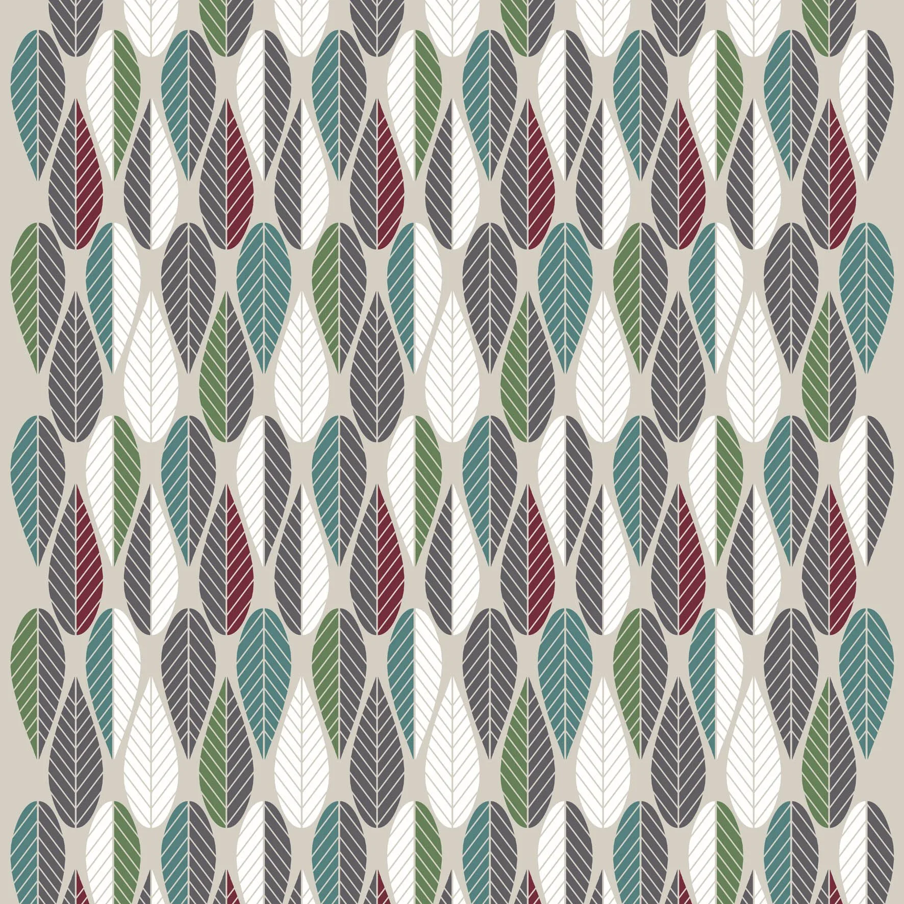 Blader kangas, viininpunainen-vihreä-harmaa Arvidssons Textil