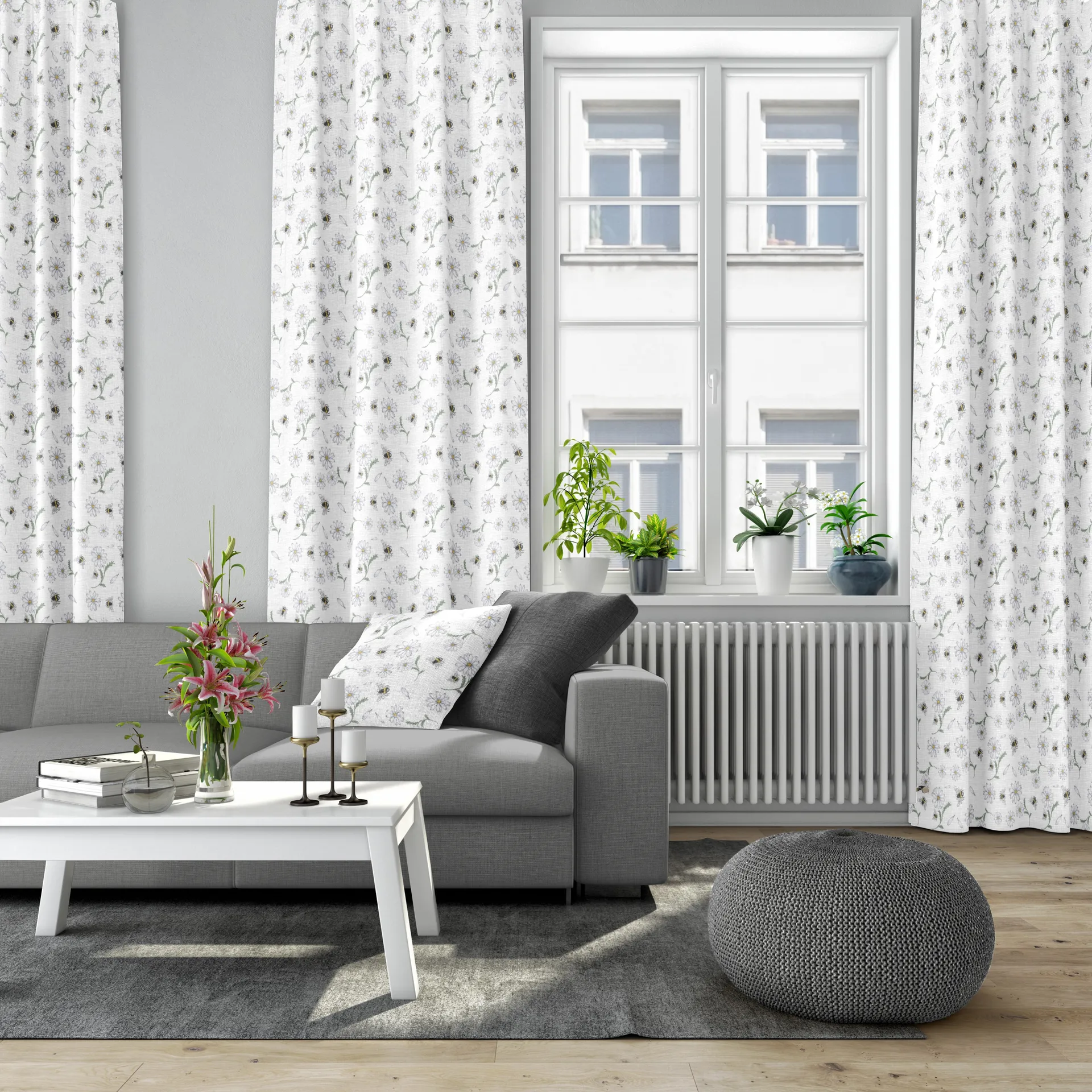 Blomstersurr kangas, Beige Arvidssons Textil