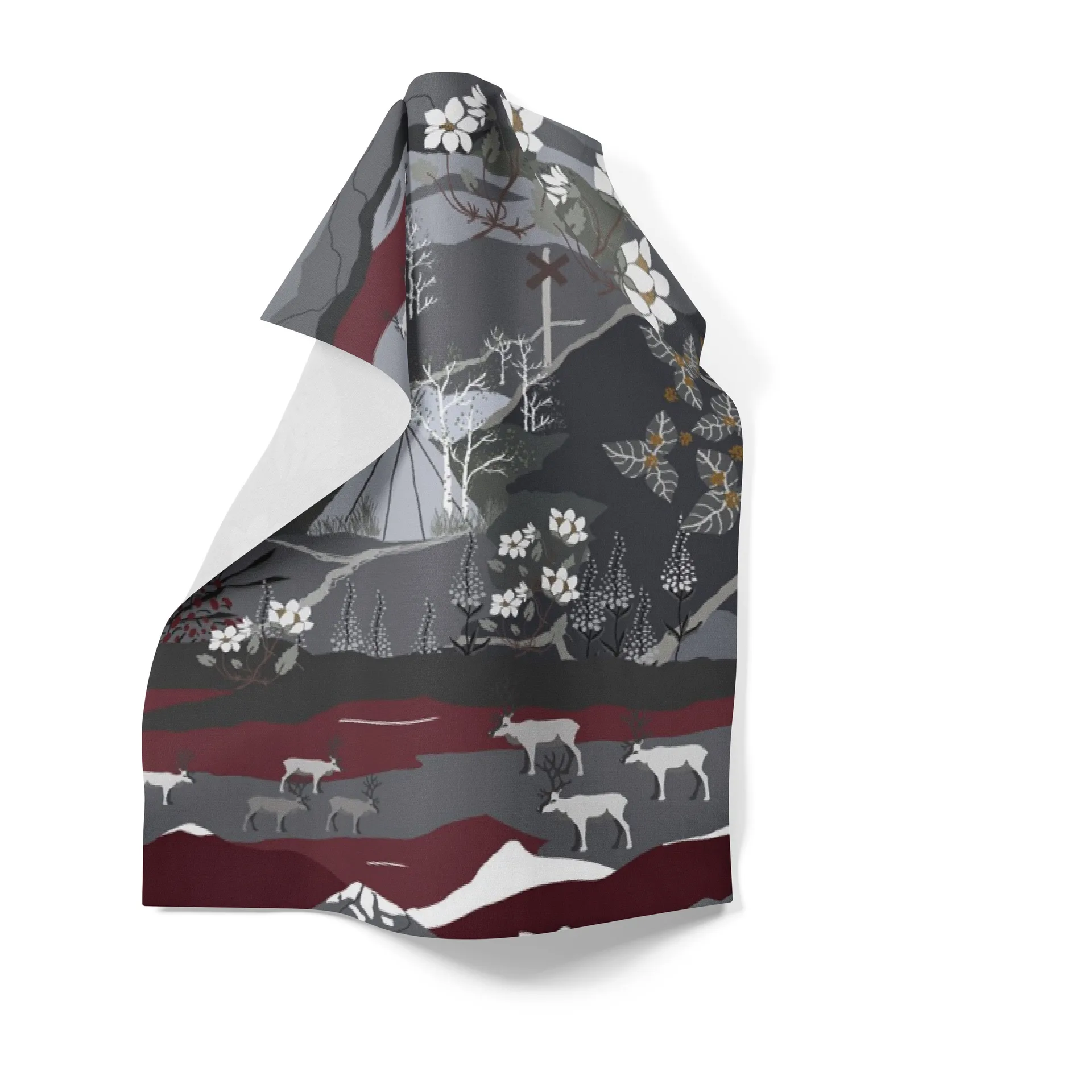 Fjällvandring keittiöpyyhe 46 x 70 cm, Harmaa-viininpunainen Arvidssons Textil