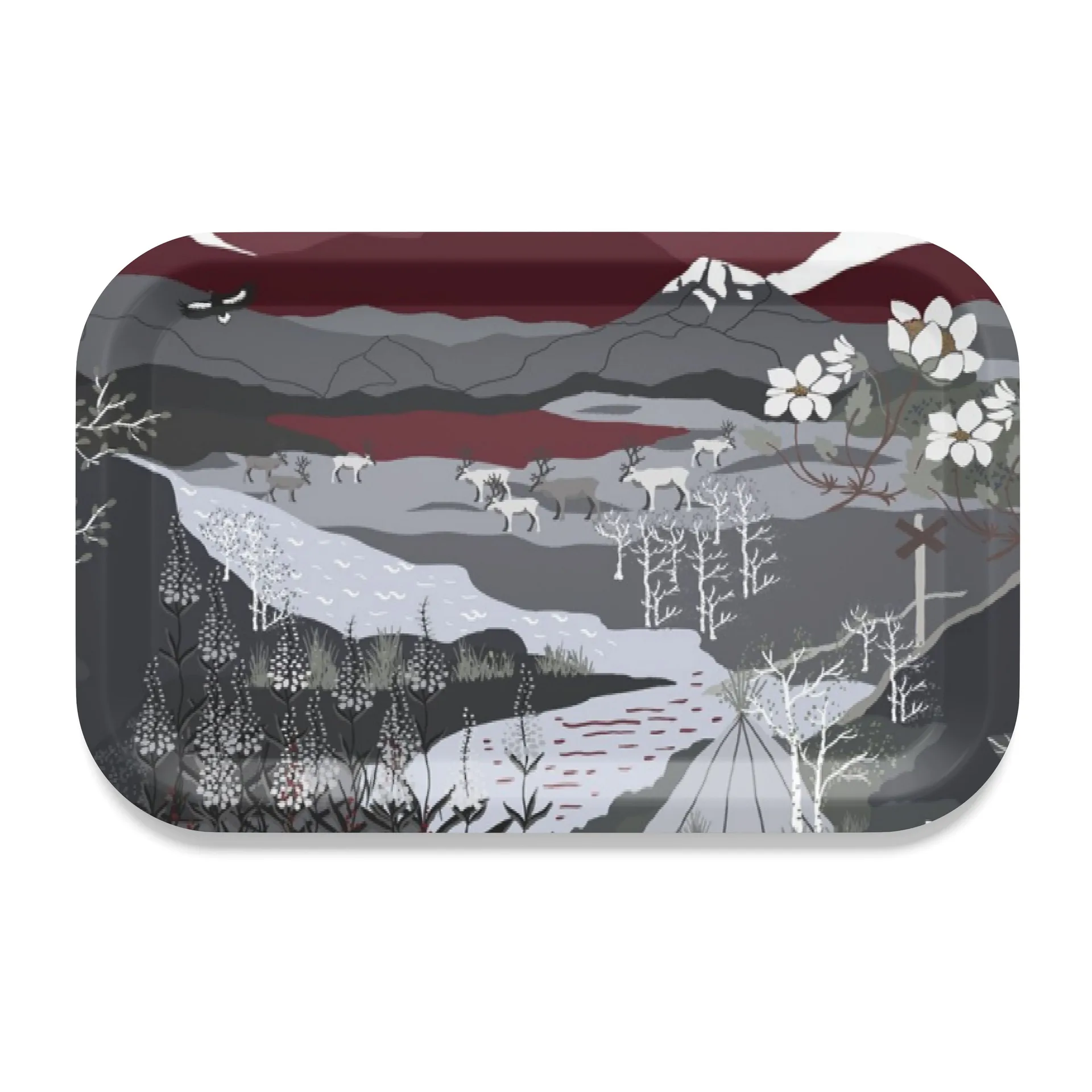 Fjällvandring tarjotin 21 x 33 cm, Harmaa-viininpunainen Arvidssons Textil