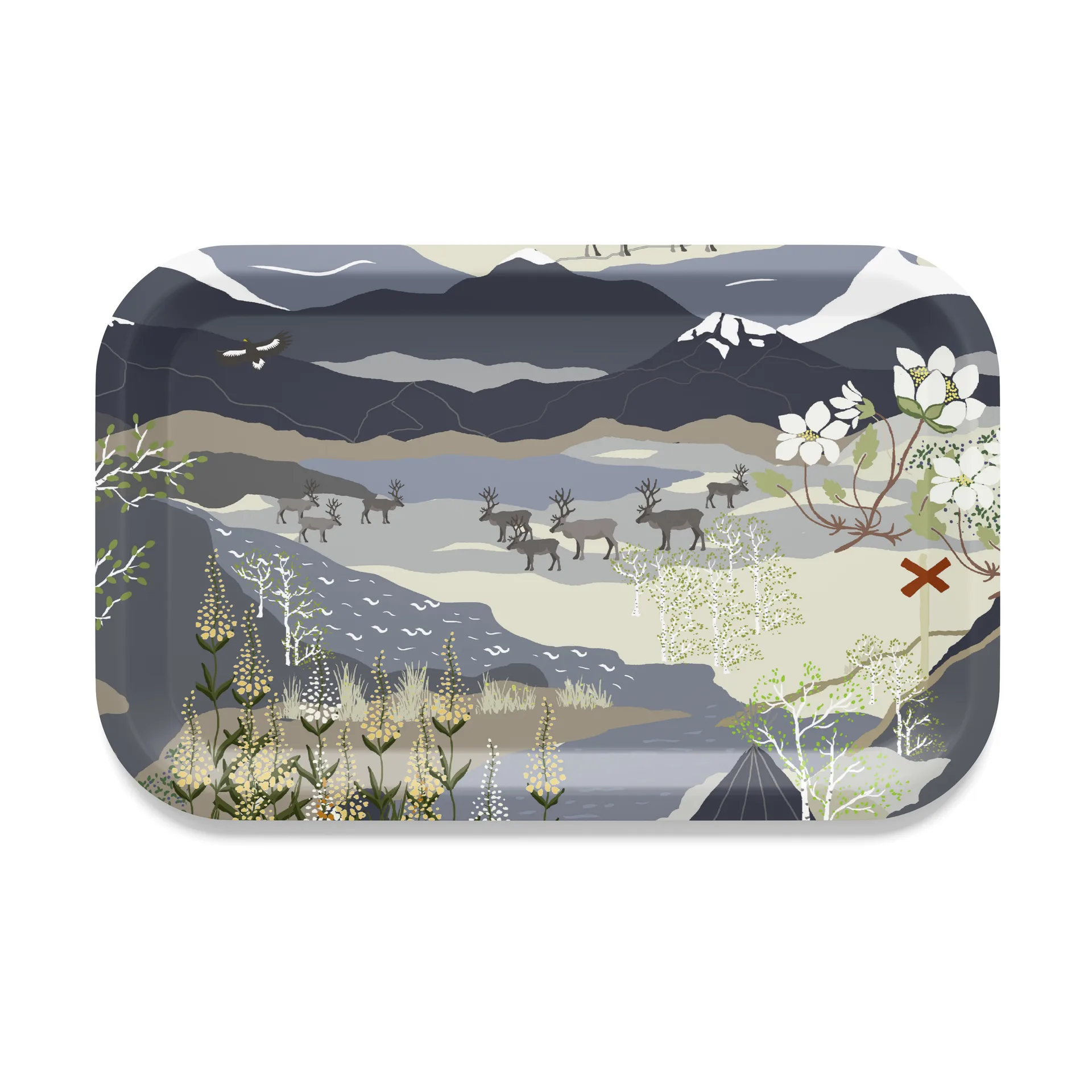 Fjällvandring tarjotin 21 x 33 cm, Sininen Arvidssons Textil