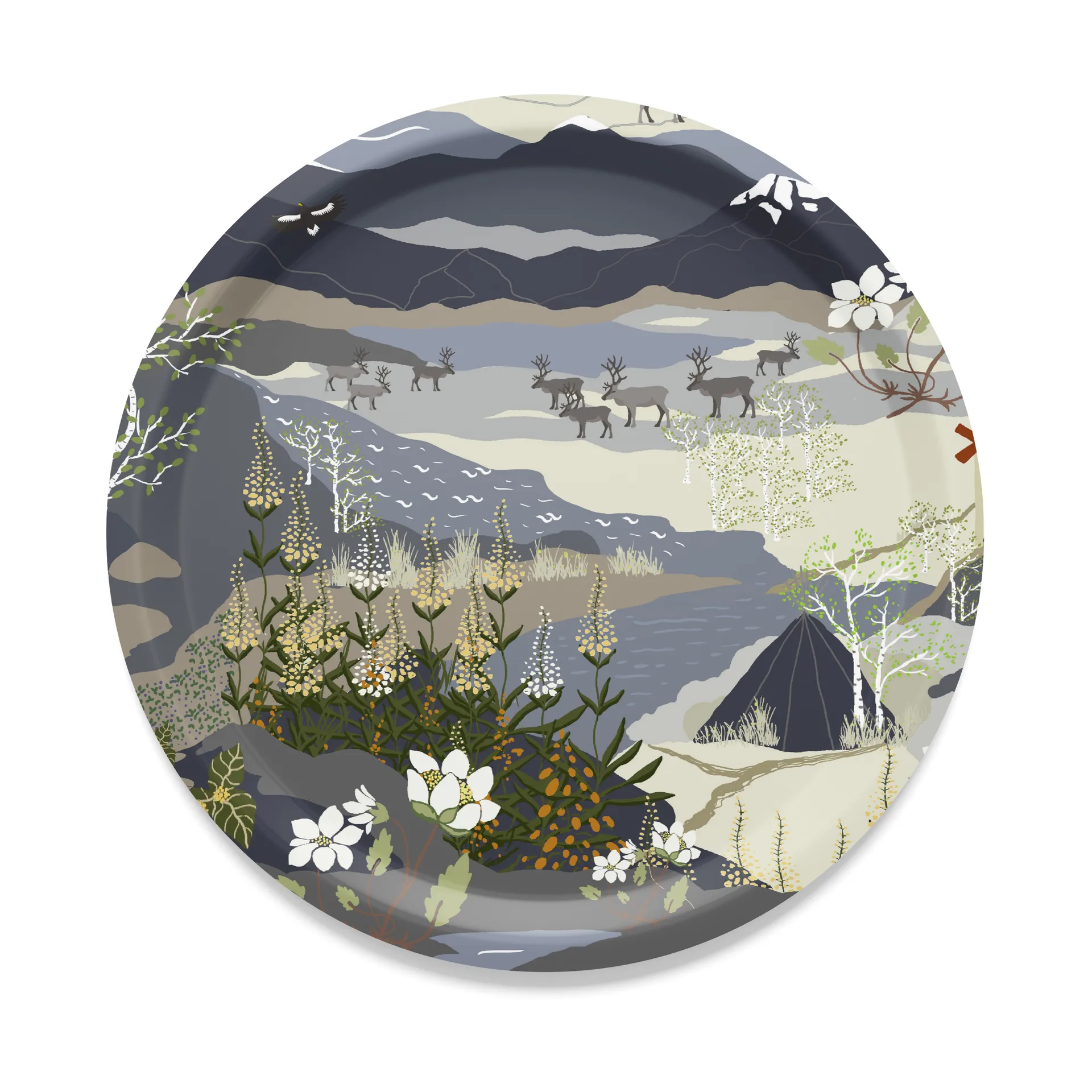 Fjällvandring tarjotin Ø 31 cm, Sininen Arvidssons Textil