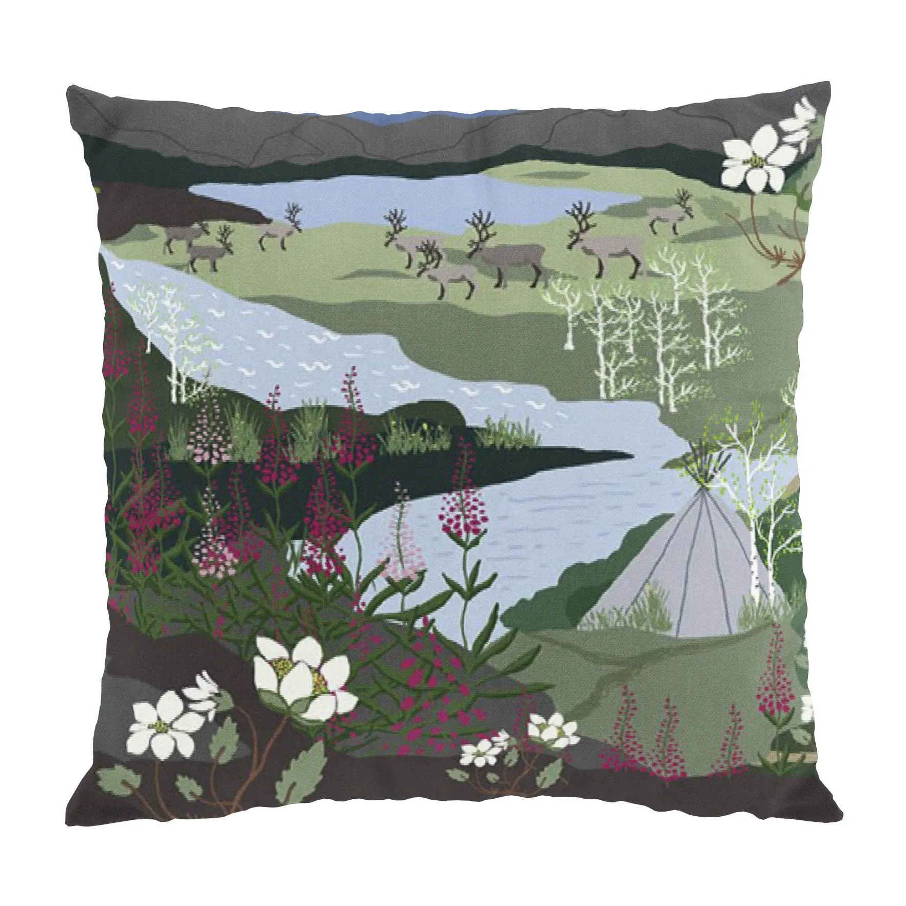 Fjällvandring tyynynpäällinen 47x47 cm, Sini-vihreä Arvidssons Textil