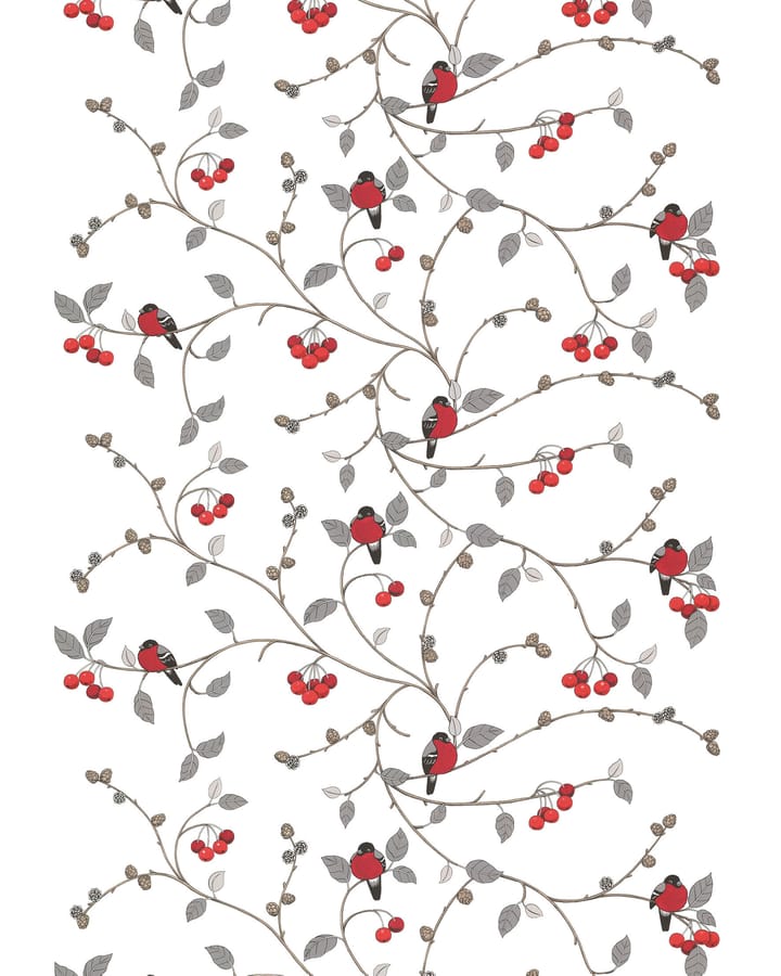 Paradisäpplen-kangas - Offwhite-harmaa-punainen - Arvidssons Textil