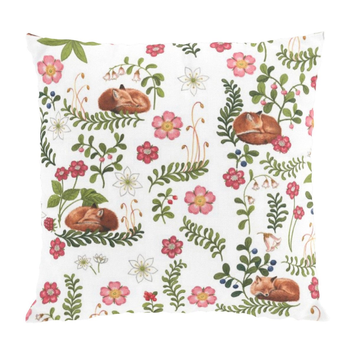 Arvidssons Textil Sova räv -tyynynpäällinen 47 x 47 cm Vihreä-vaaleanpunainen