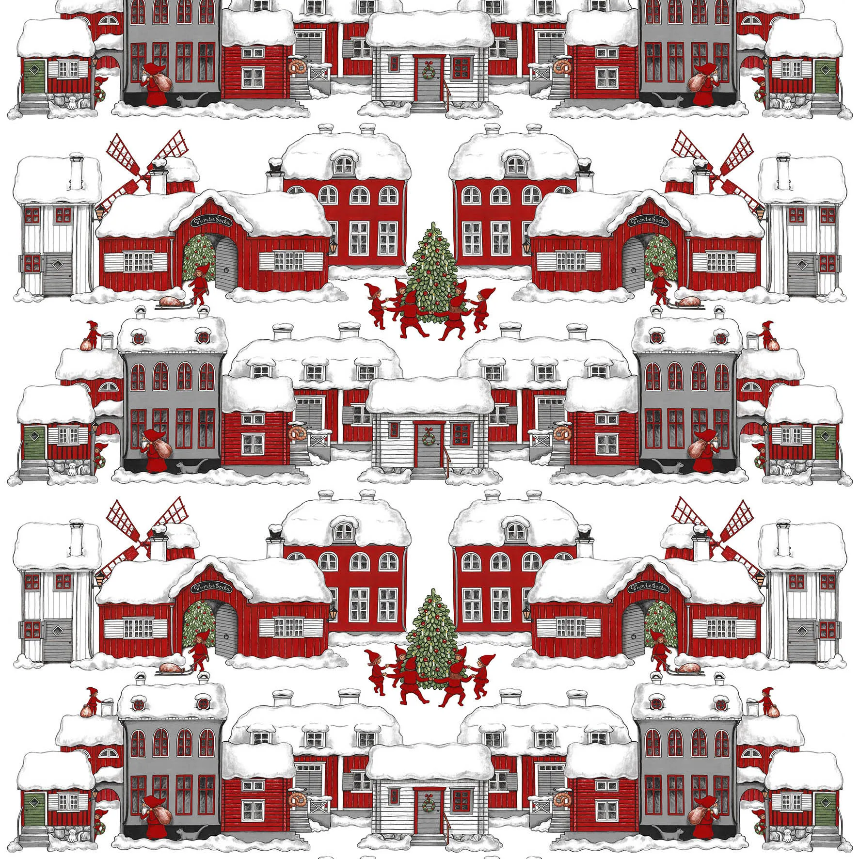 Tomteboda kangas, Off white-punainen Arvidssons Textil