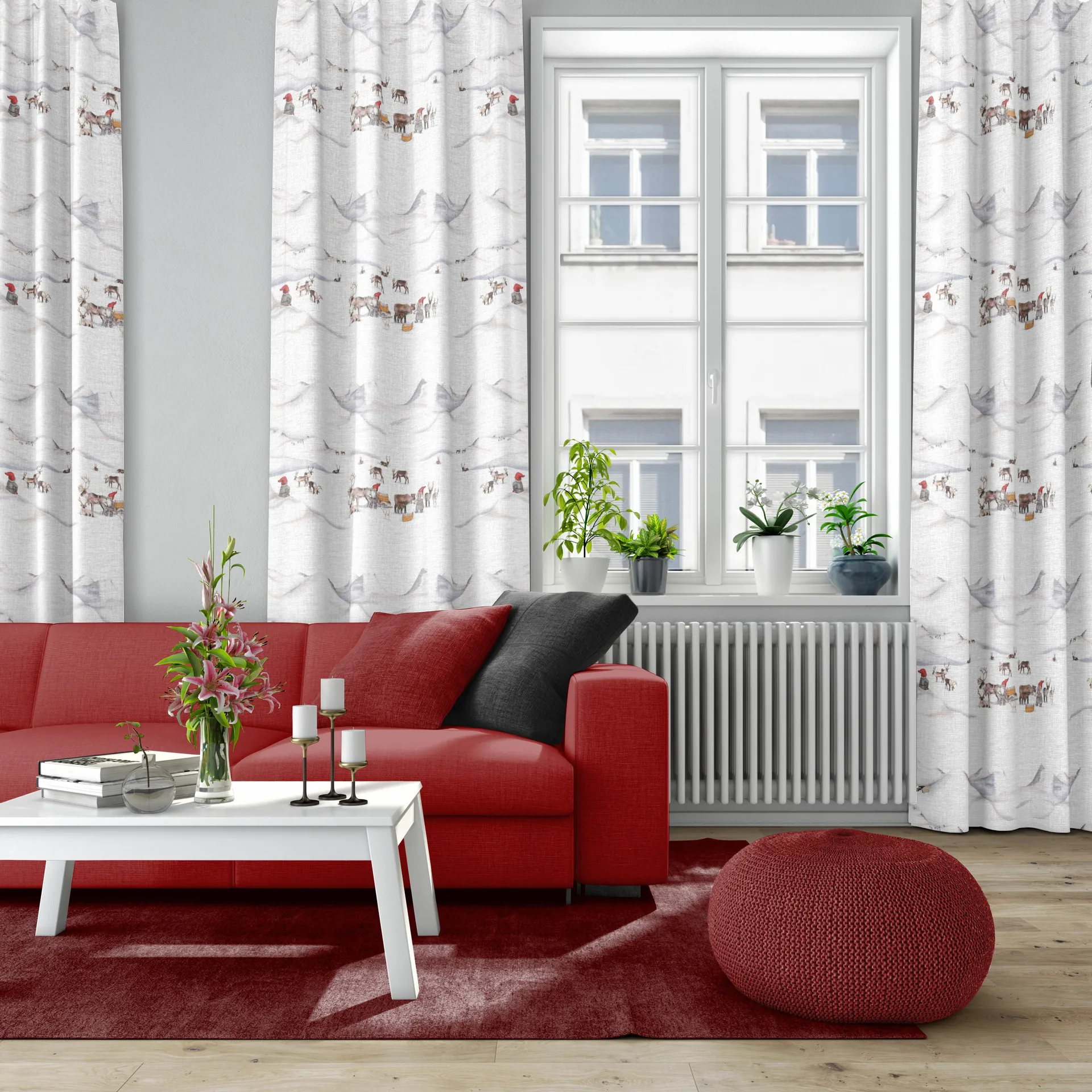 Tomteland kangas, Offwhite-harmaa Arvidssons Textil