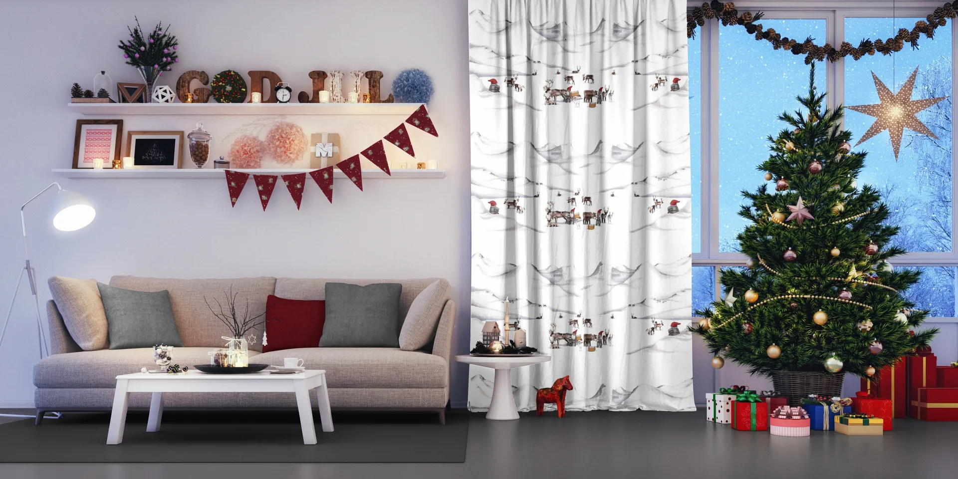 Tomteland kangas, Offwhite-harmaa Arvidssons Textil