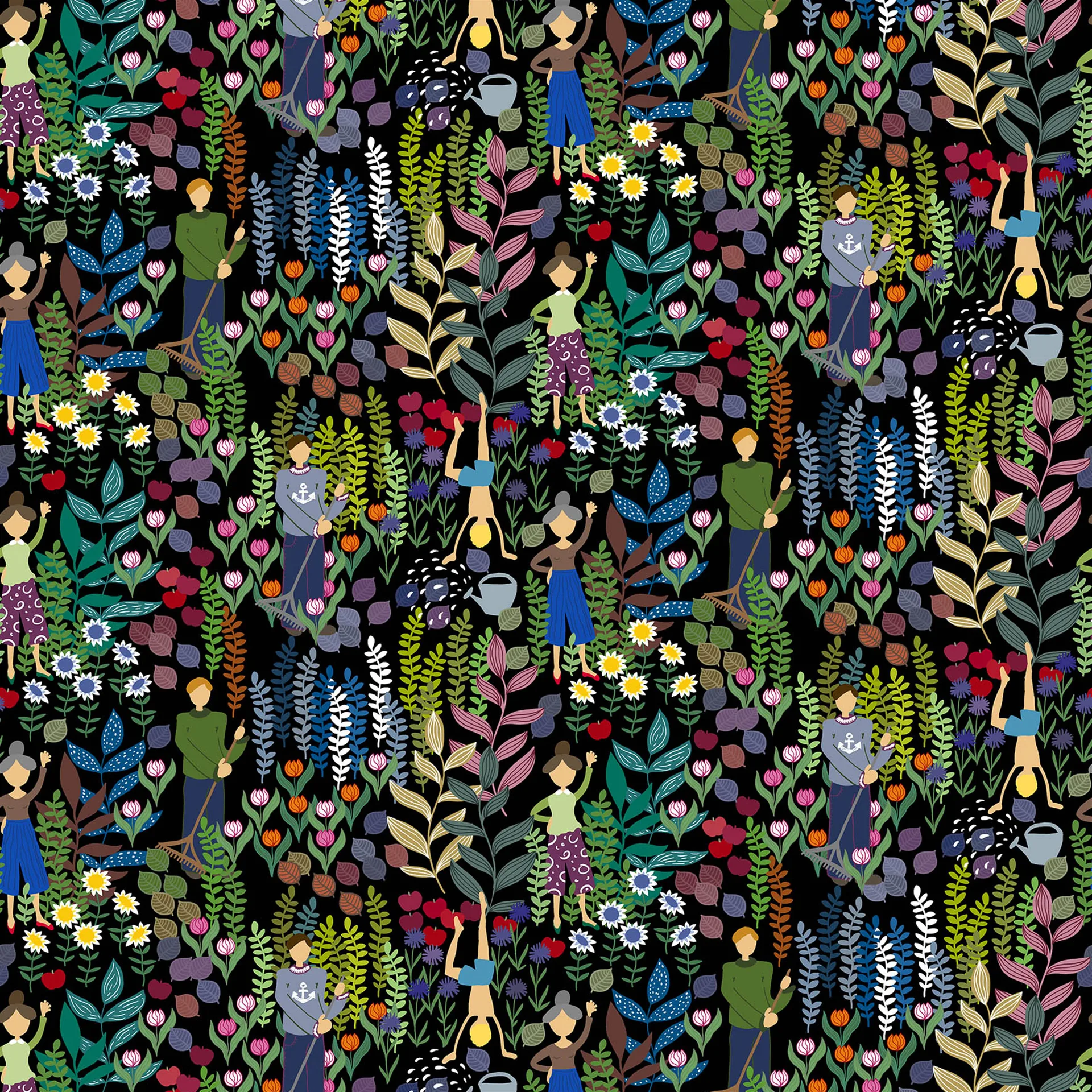 Trädgård kangas, musta Arvidssons Textil