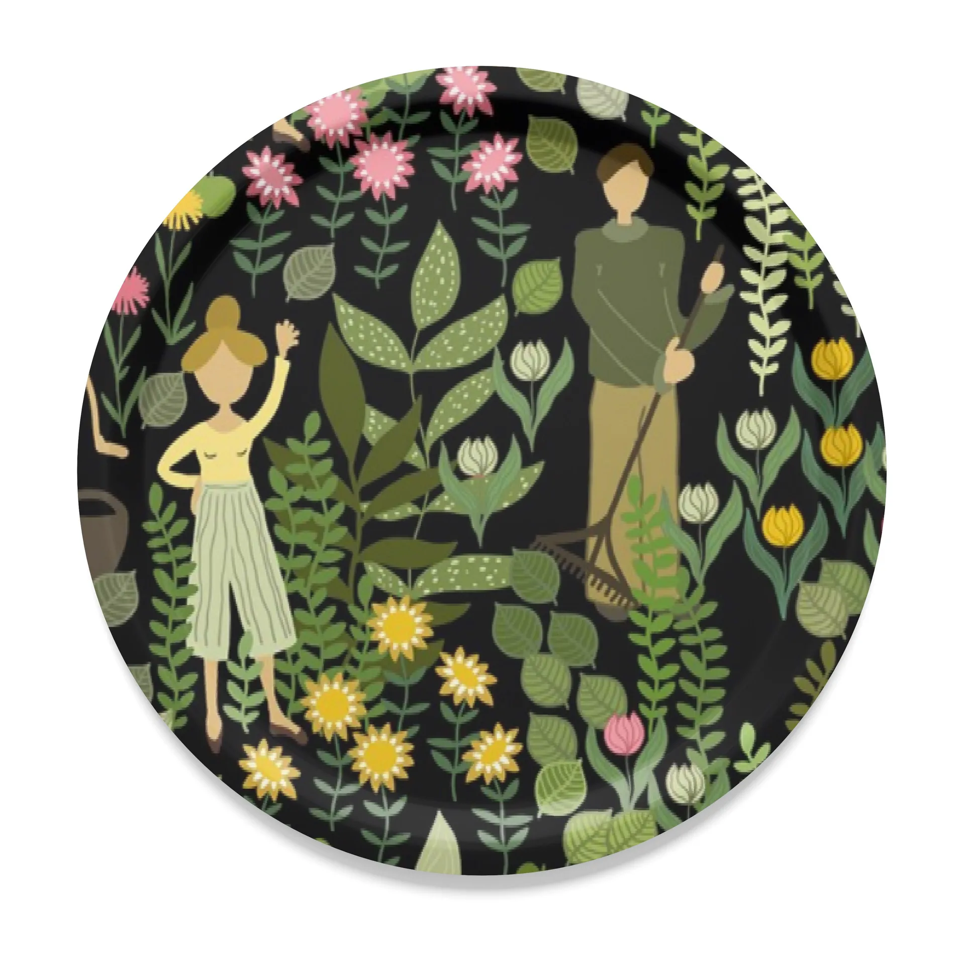 Trädgård pyöreä tarjotin Ø 31 cm, Musta-vihreä Arvidssons Textil