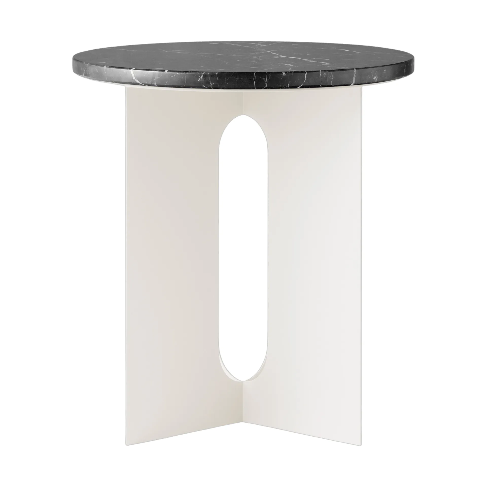 Androgyne sivupöytä, Nero Marquina marmori-ivory teräs, Ø42 cm Audo Copenhagen