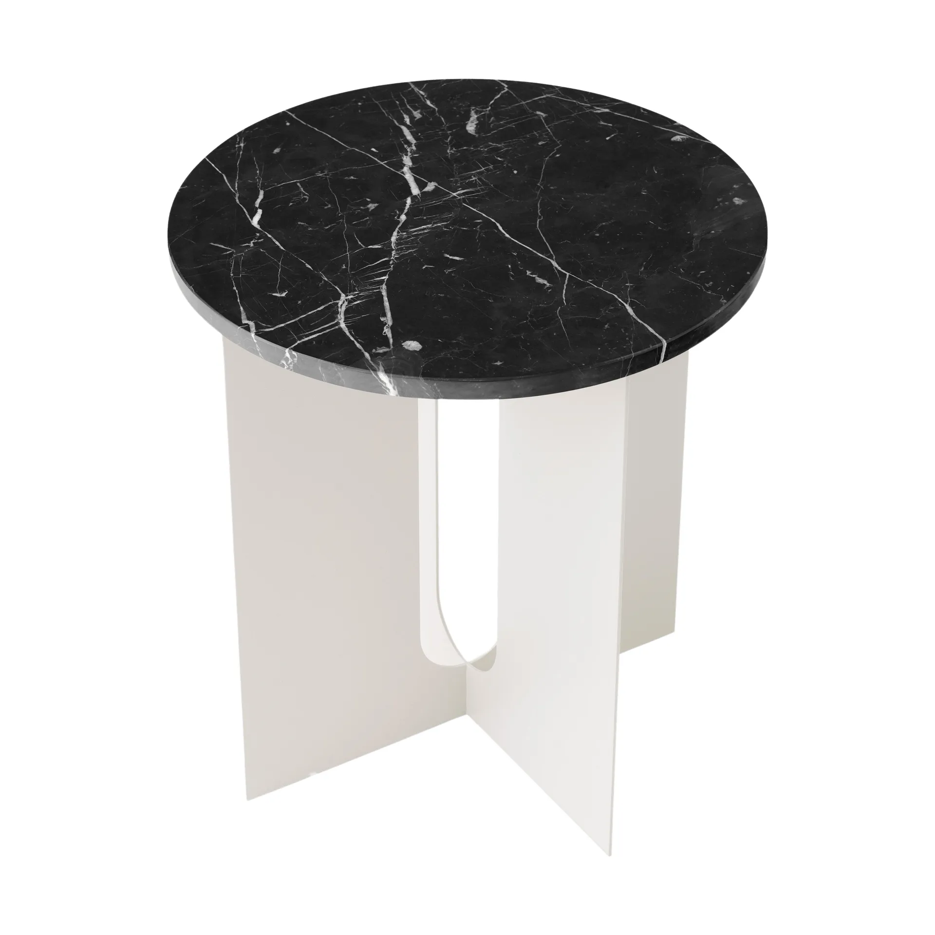 Androgyne sivupöytä, Nero Marquina marmori-ivory teräs, Ø42 cm Audo Copenhagen