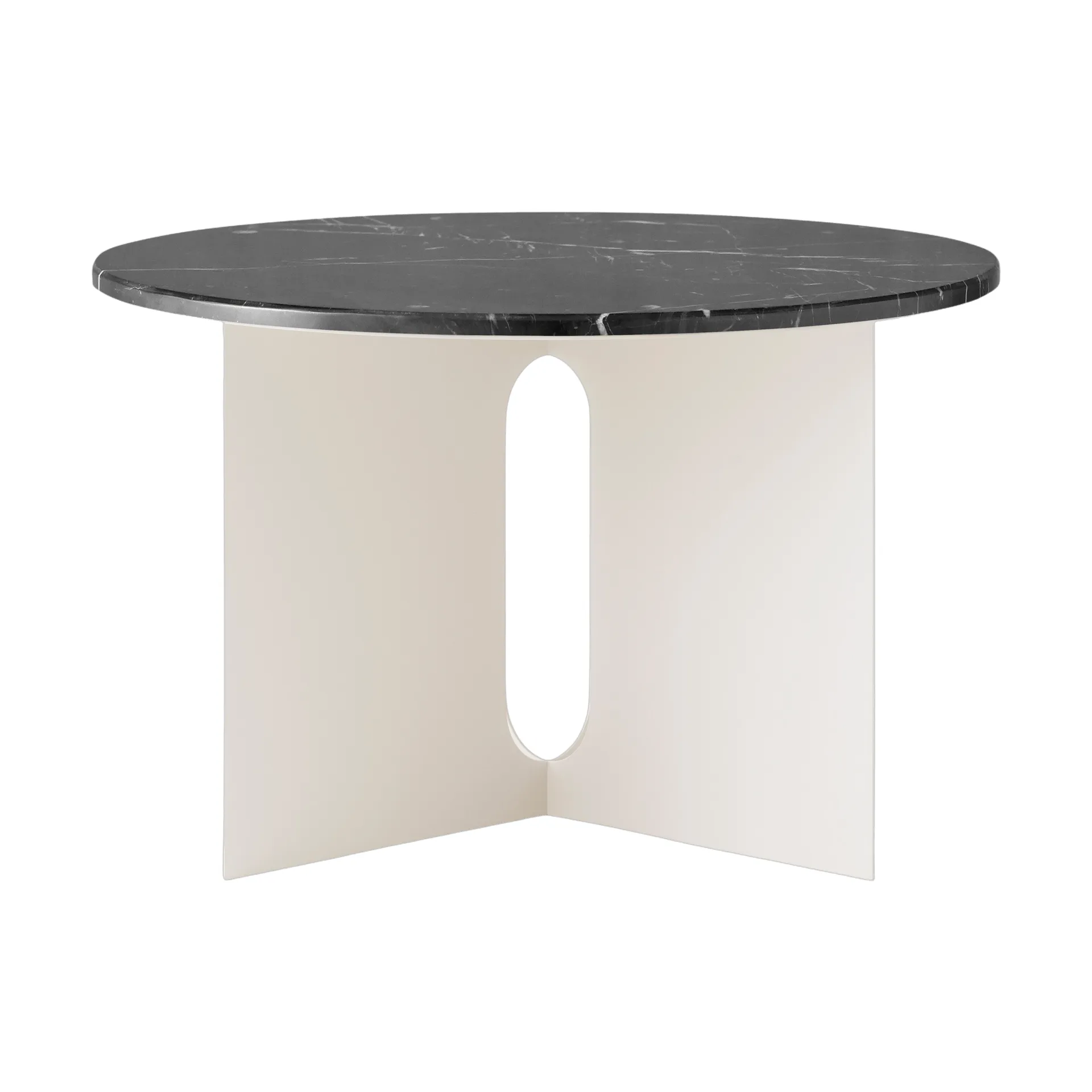Androgyne sivupöytä, Nero Marquina marmori-ivory teräs, Ø65 cm Audo Copenhagen