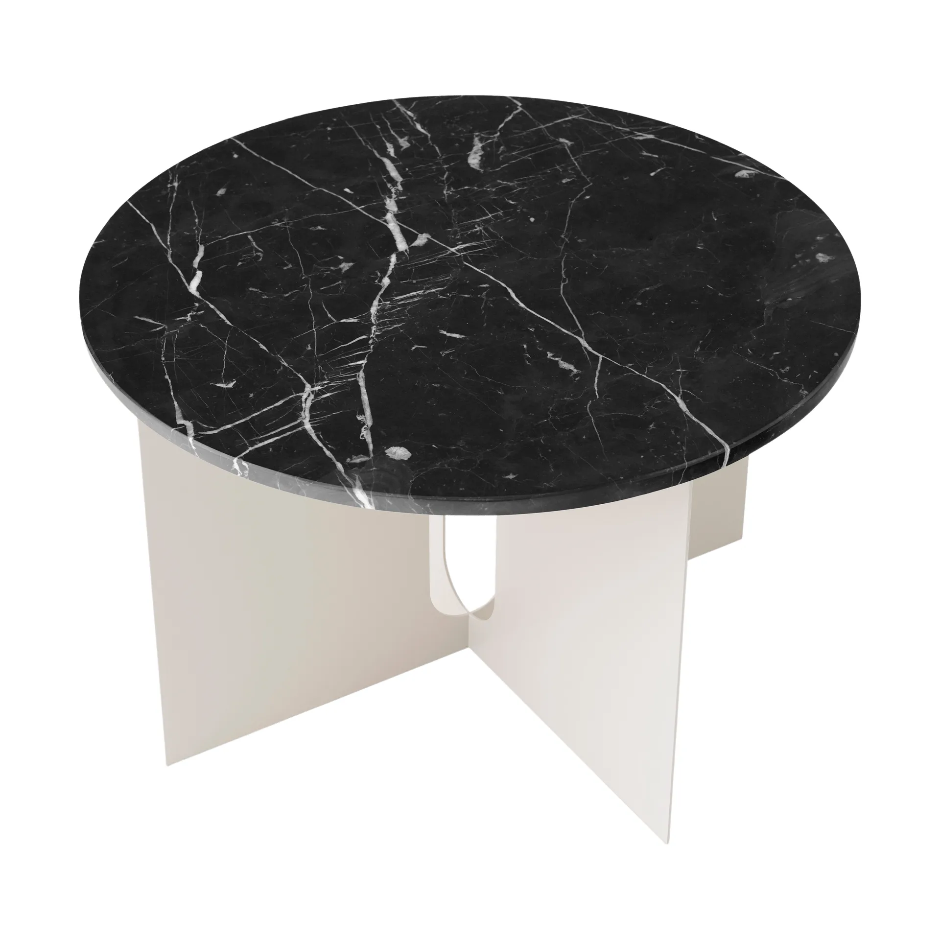 Androgyne sivupöytä, Nero Marquina marmori-ivory teräs, Ø65 cm Audo Copenhagen