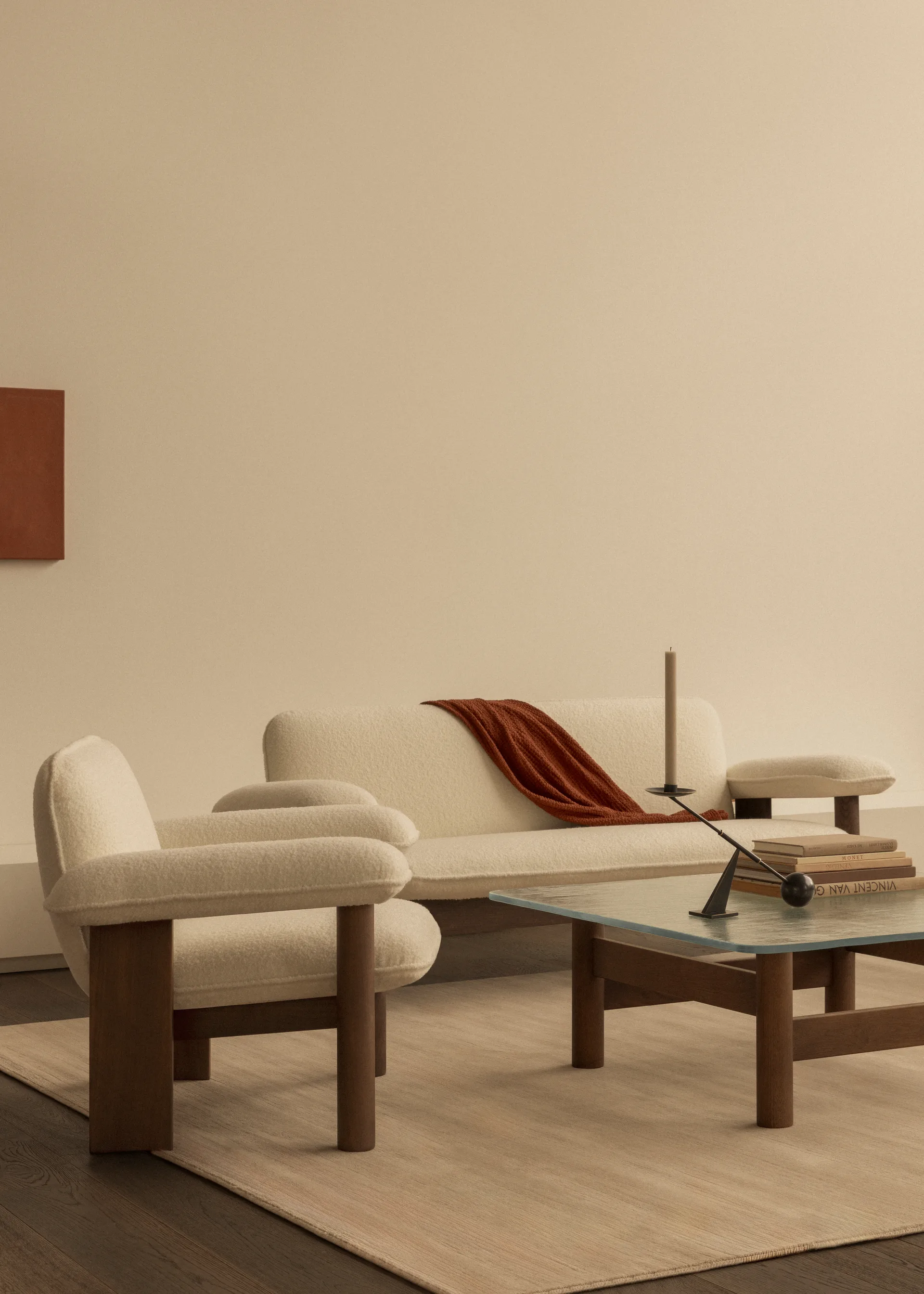 Brasilia nojatuoli low back, Natural oak-Sahara sheepskin curly Audo Copenhagen