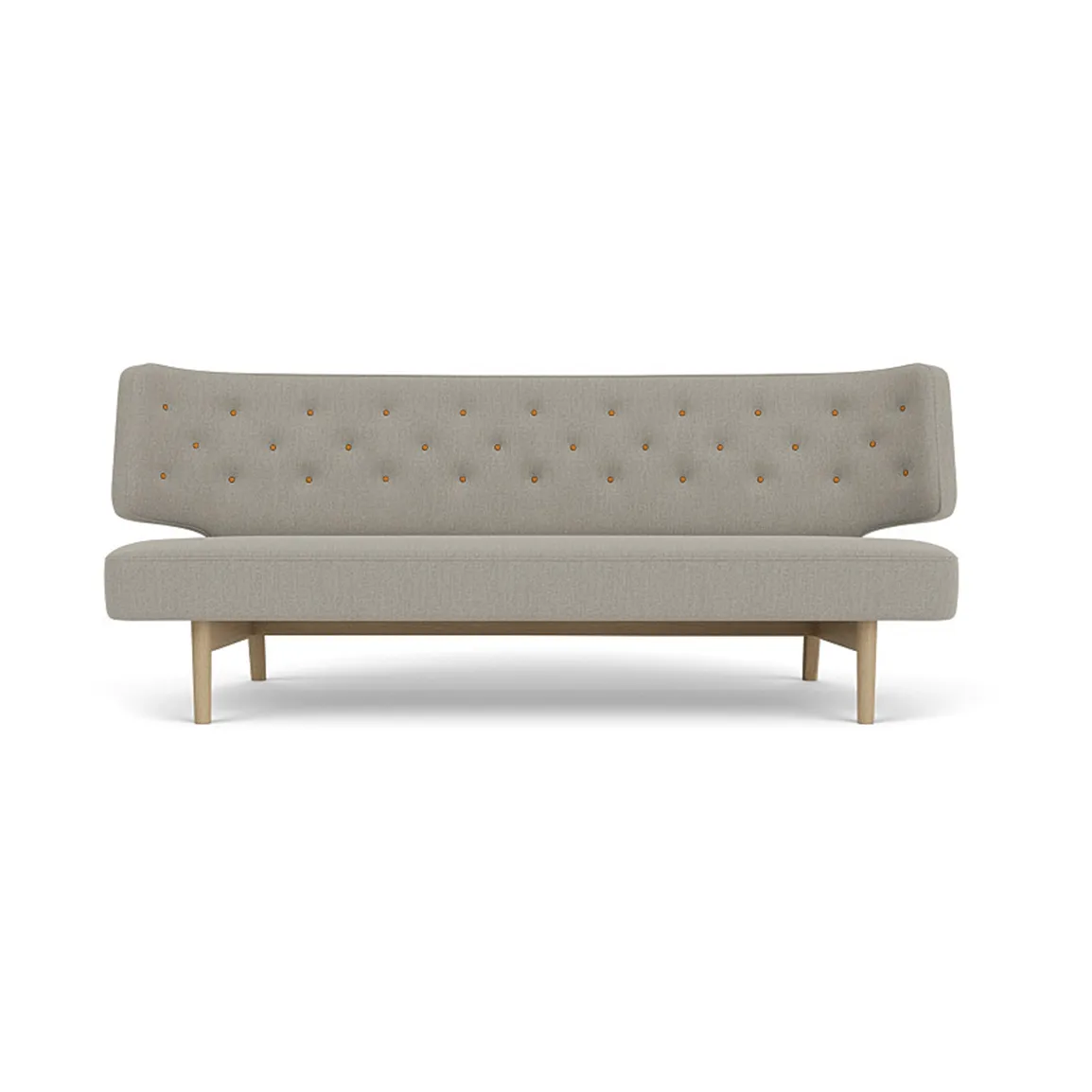 Radiohus Sofa täysin verhoiltu RE-WOOL PC1T Global HR BUTTONS Vegetal 4-Legs Base, Re-wool 218-natura tammi, nahkapainikkeet, 2-istuttava Audo Copenhagen