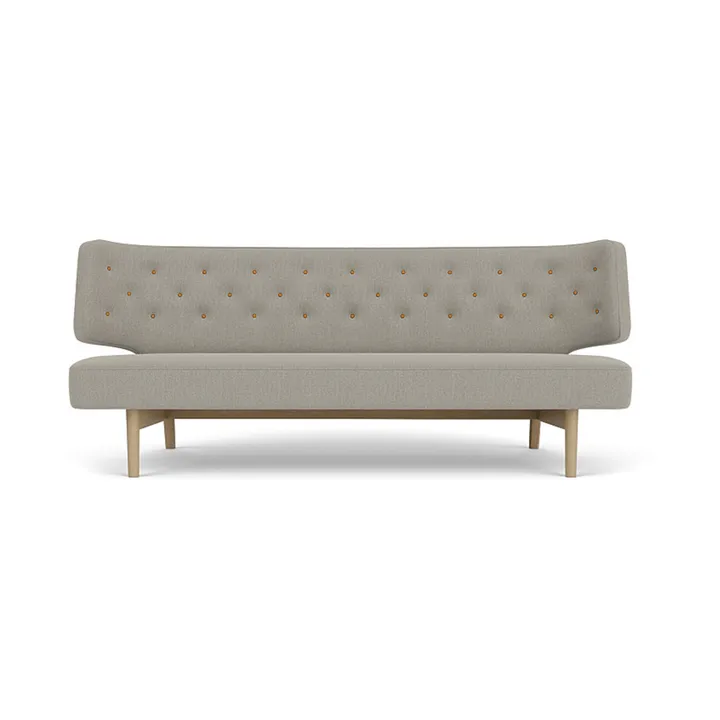 Radiohus Sofa täysin verhoiltu RE-WOOL PC1T Global HR BUTTONS Vegetal 4-Legs Base - Re-wool 218-natura tammi, nahkapainikkeet, 2-istuttava - Audo Copenhagen