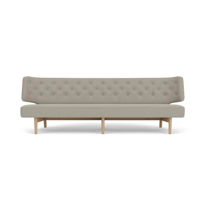 Radiohus Sofa täysin verhoiltu RE-WOOL PC1T Global HR BUTTONS Vegetal 4-Legs Base - Re-wool 218-luonnollinen tammi, nahkapainikkeet, 3-istuttava - Audo Copenhagen