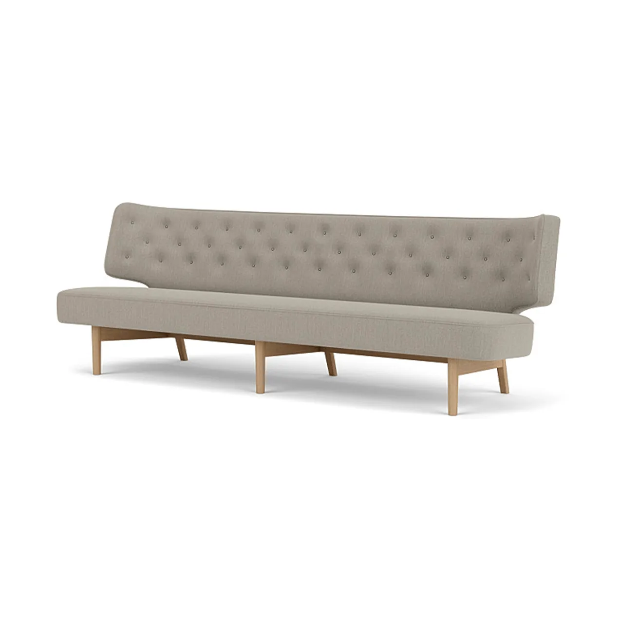 Radiohus Sofa täysin verhoiltu RE-WOOL PC1T Global HR BUTTONS Vegetal 4-Legs Base, Re-wool 218-luonnollinen tammi, nahkapainikkeet, 3-istuttava Audo Copenhagen