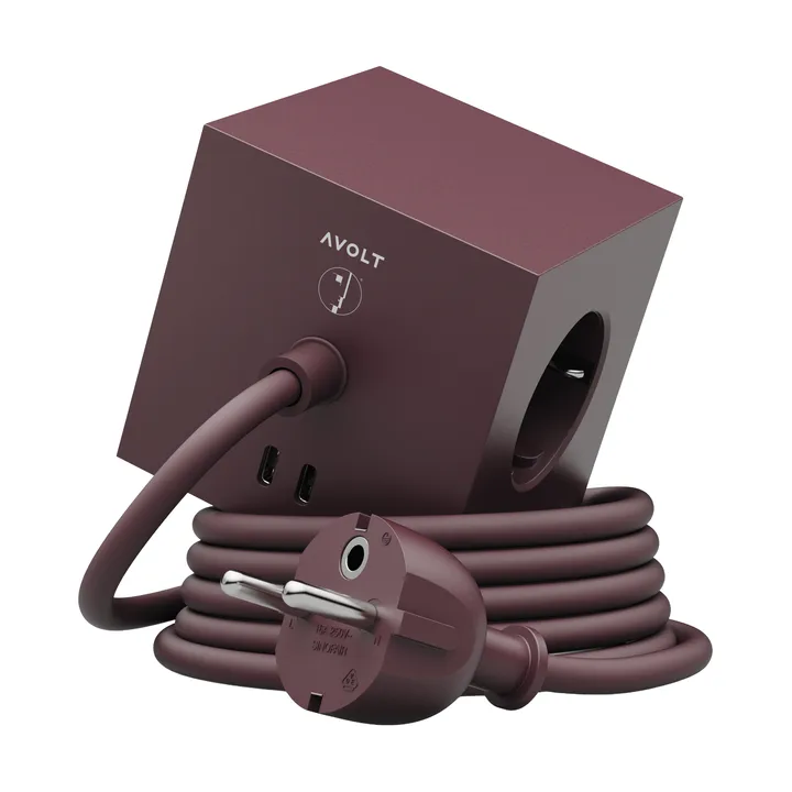 AVOLT x Bauhaus-Archiv Square 1 jatkojohto USB-C - Mulberry Red - Avolt