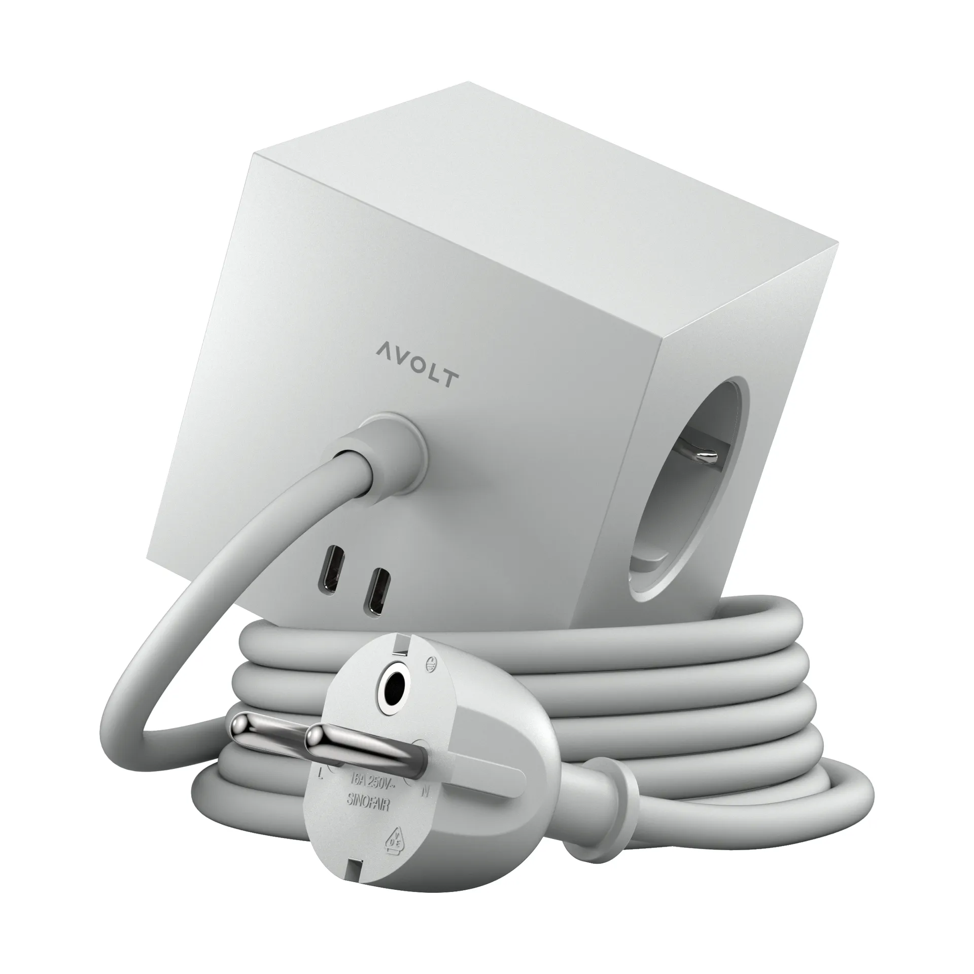 Square 1 pistorasia USB-C 30W 1,8 m, Gotland gray Avolt