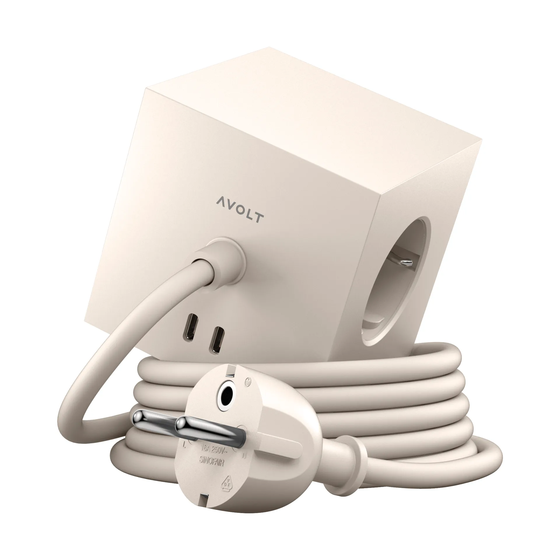 Square 1 pistorasia USB-C 30W 1,8 m, Nomad sand Avolt