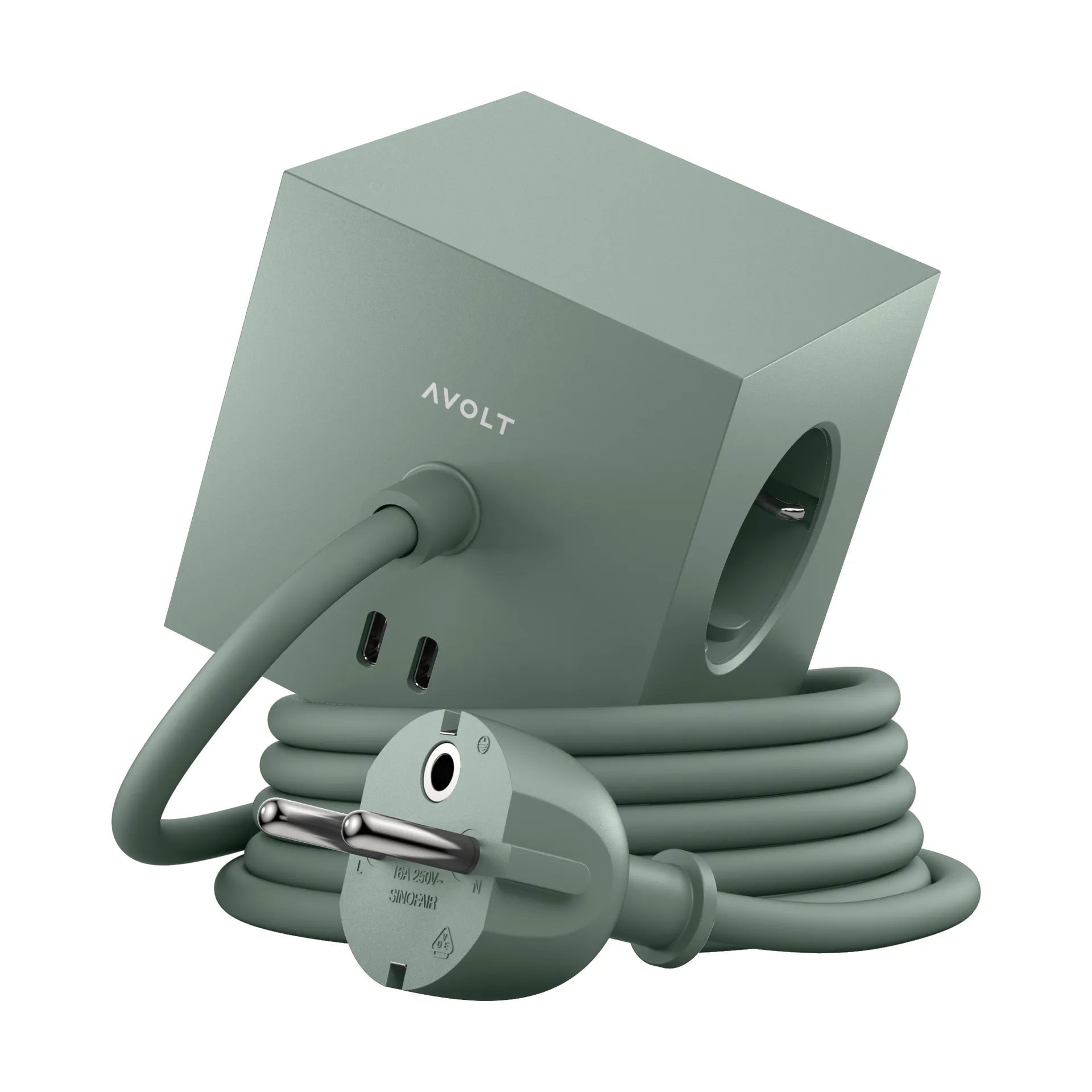 Square 1 pistorasia USB-C 30W 1,8 m, Oak green Avolt