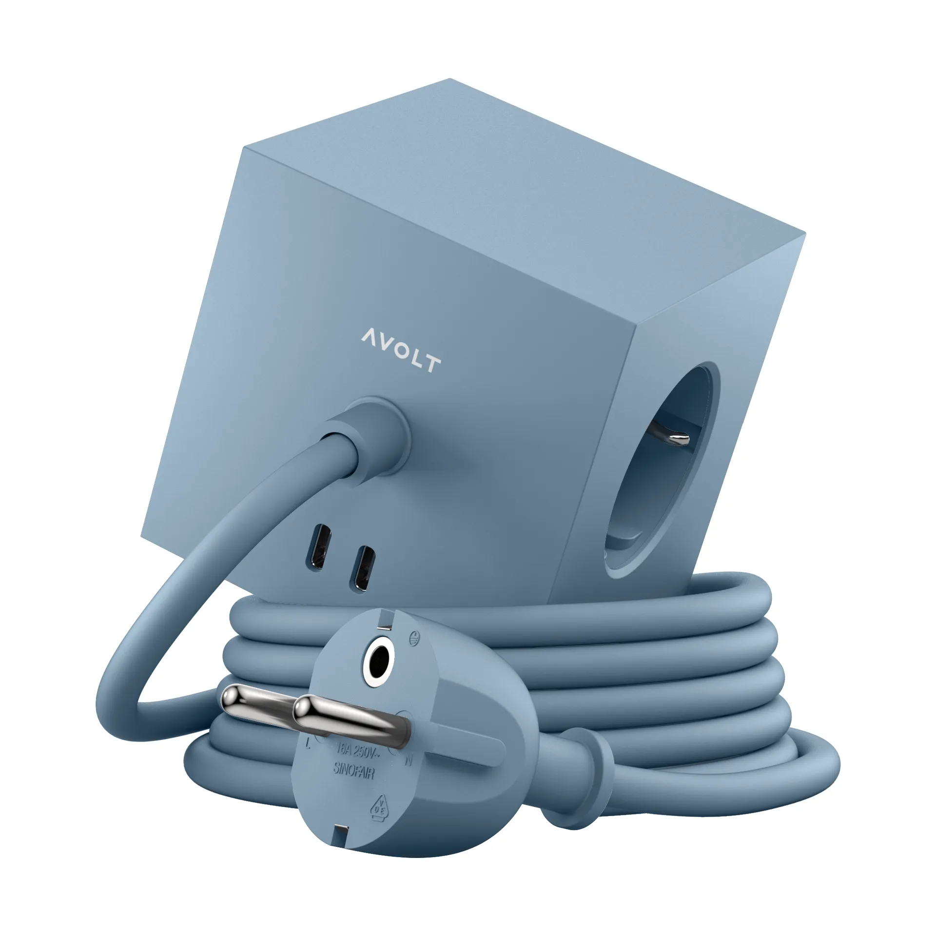 Square 1 pistorasia USB-C 30W 1,8 m, Shark blue Avolt