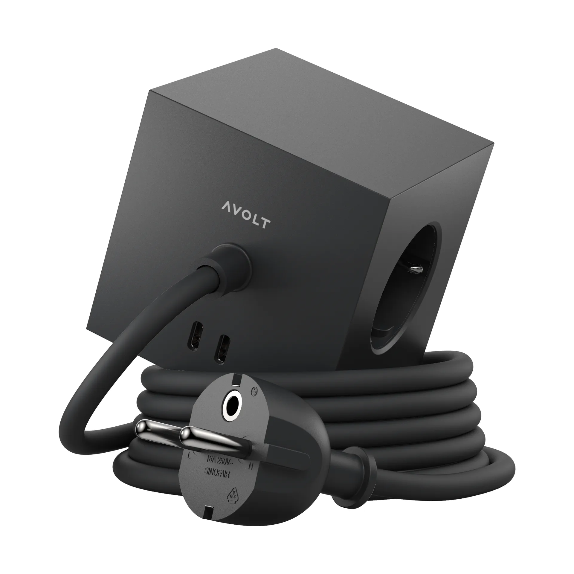 Square 1 pistorasia USB-C 30W 1,8 m, Stockholm black Avolt