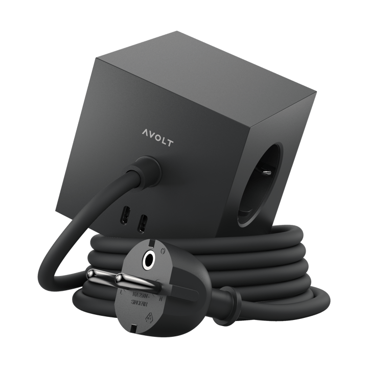 Square 1 pistorasia USB-C 30W 1,8 m - Stockholm black - Avolt