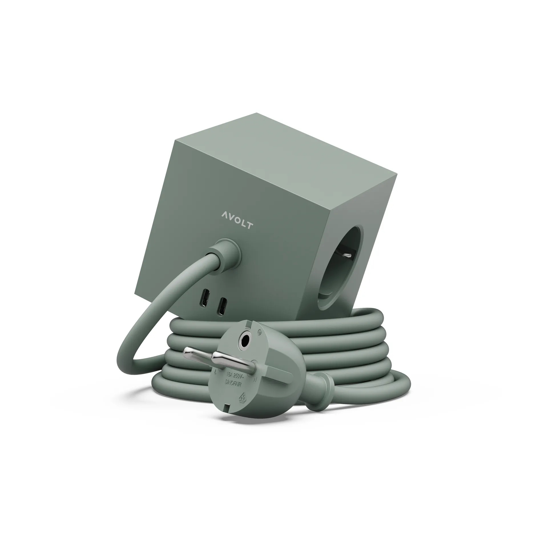 Square 1 pistorasia USB-C 30W 3 m, Tammenvihreä Avolt